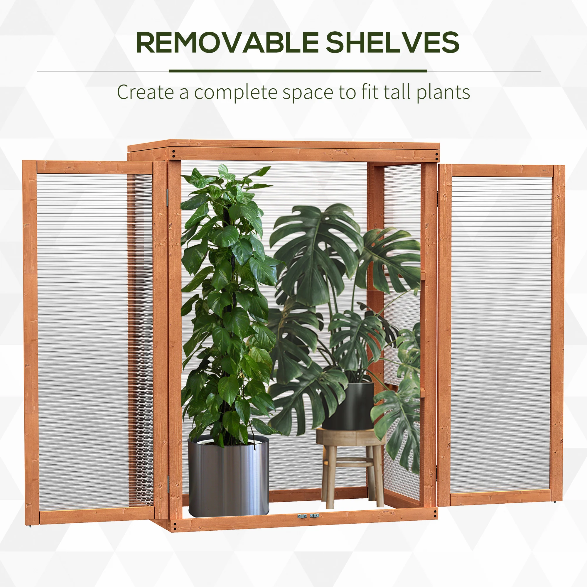 Wooden 2 Tier Cold Frame Greenhouse with Polycarbonate Panels, Orange - Image 9