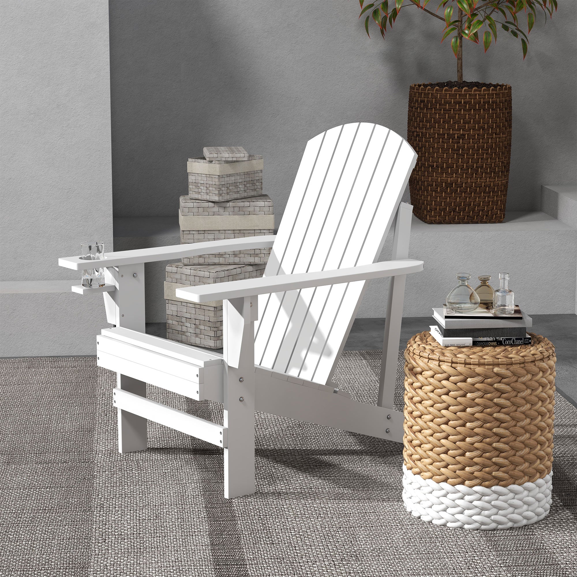 Wooden Adirondack Chair with Cup Holder, White - Image 3