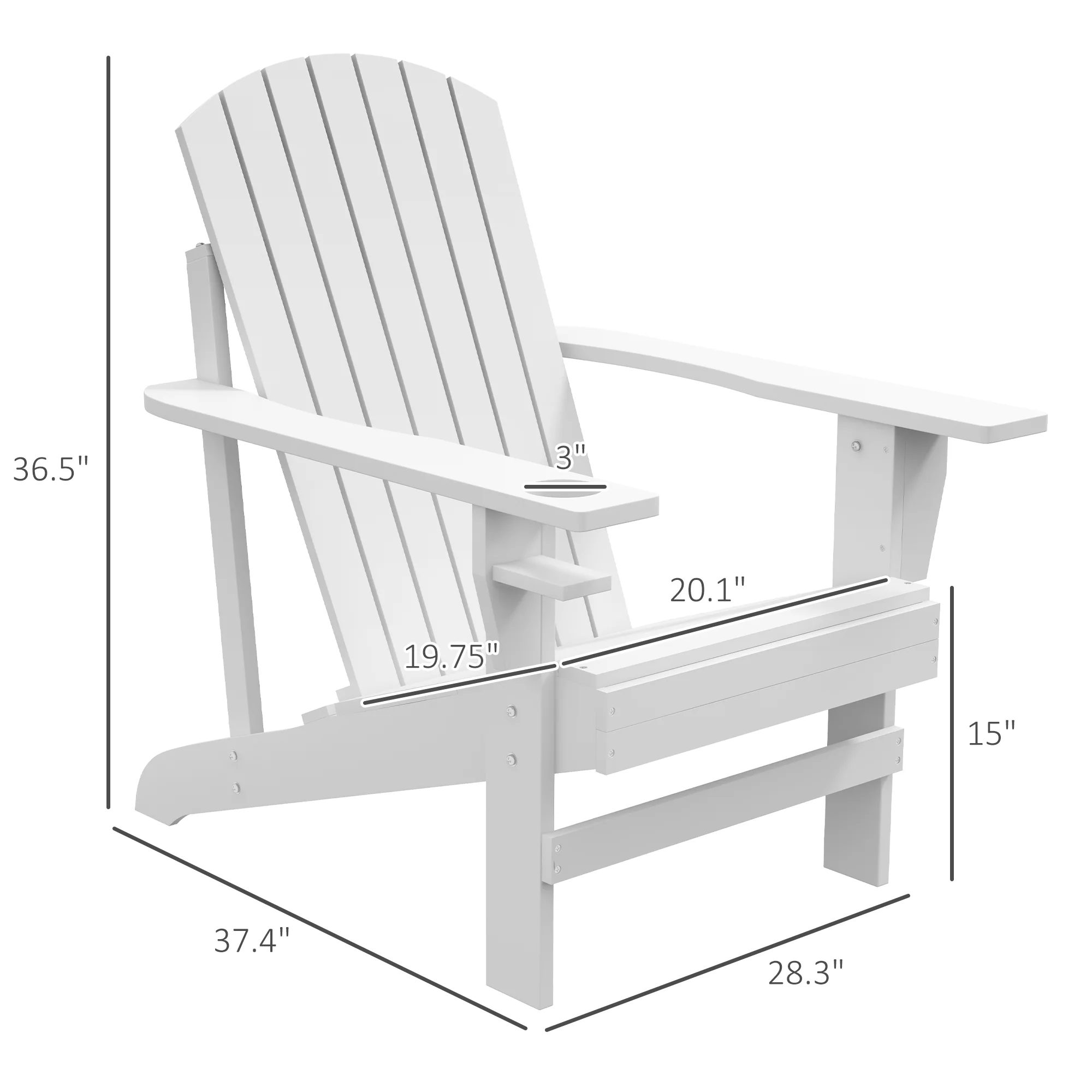 Wooden Adirondack Chair with Cup Holder, White - Image 5