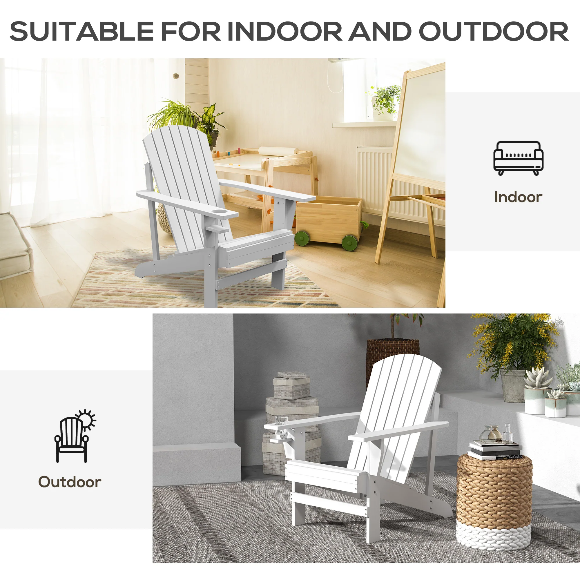 Wooden Adirondack Chair with Cup Holder, White - Image 9