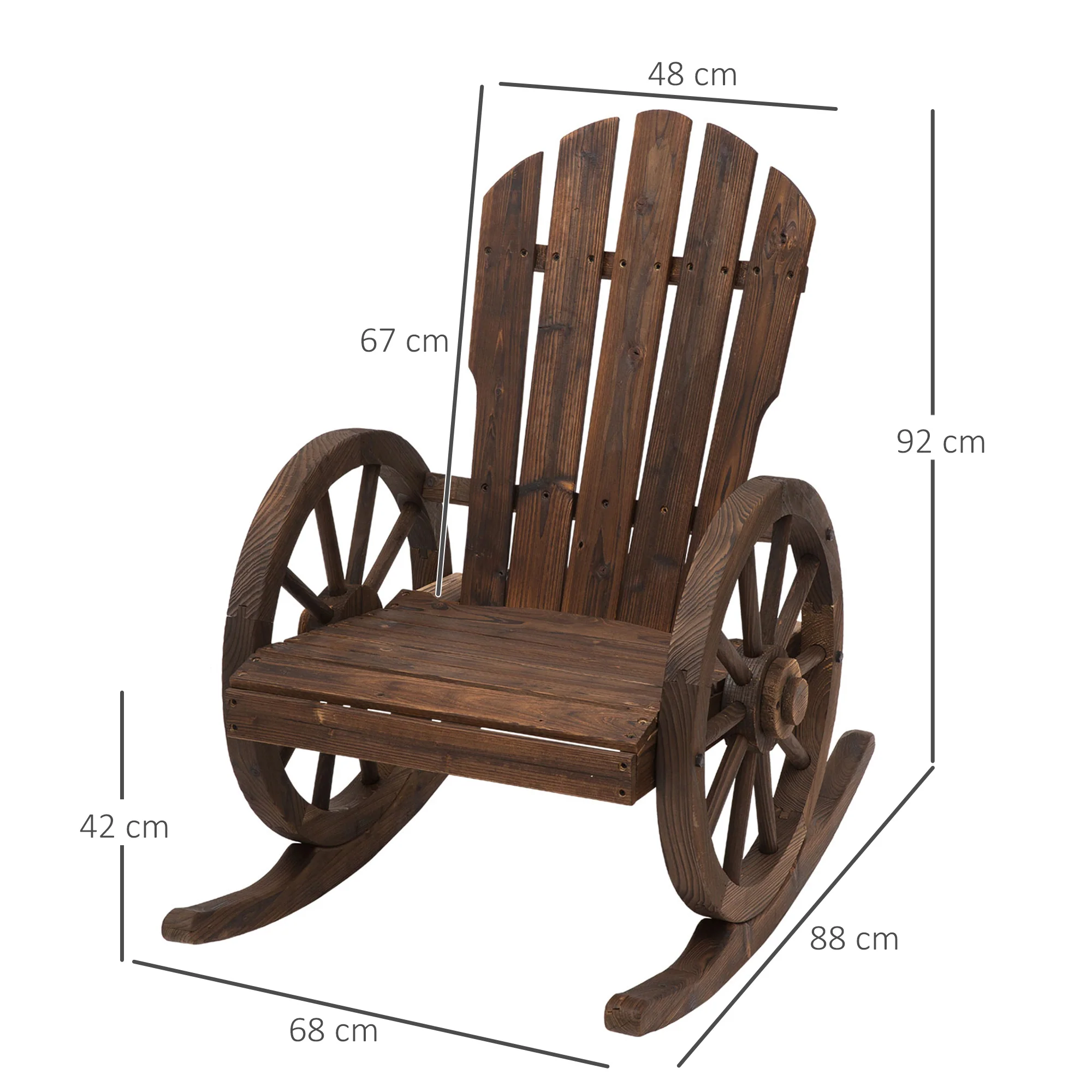 Wooden Adirondack Rocking Chair Reclining Armchair for Garden, Patio and Porch, Carbonized - Image 5