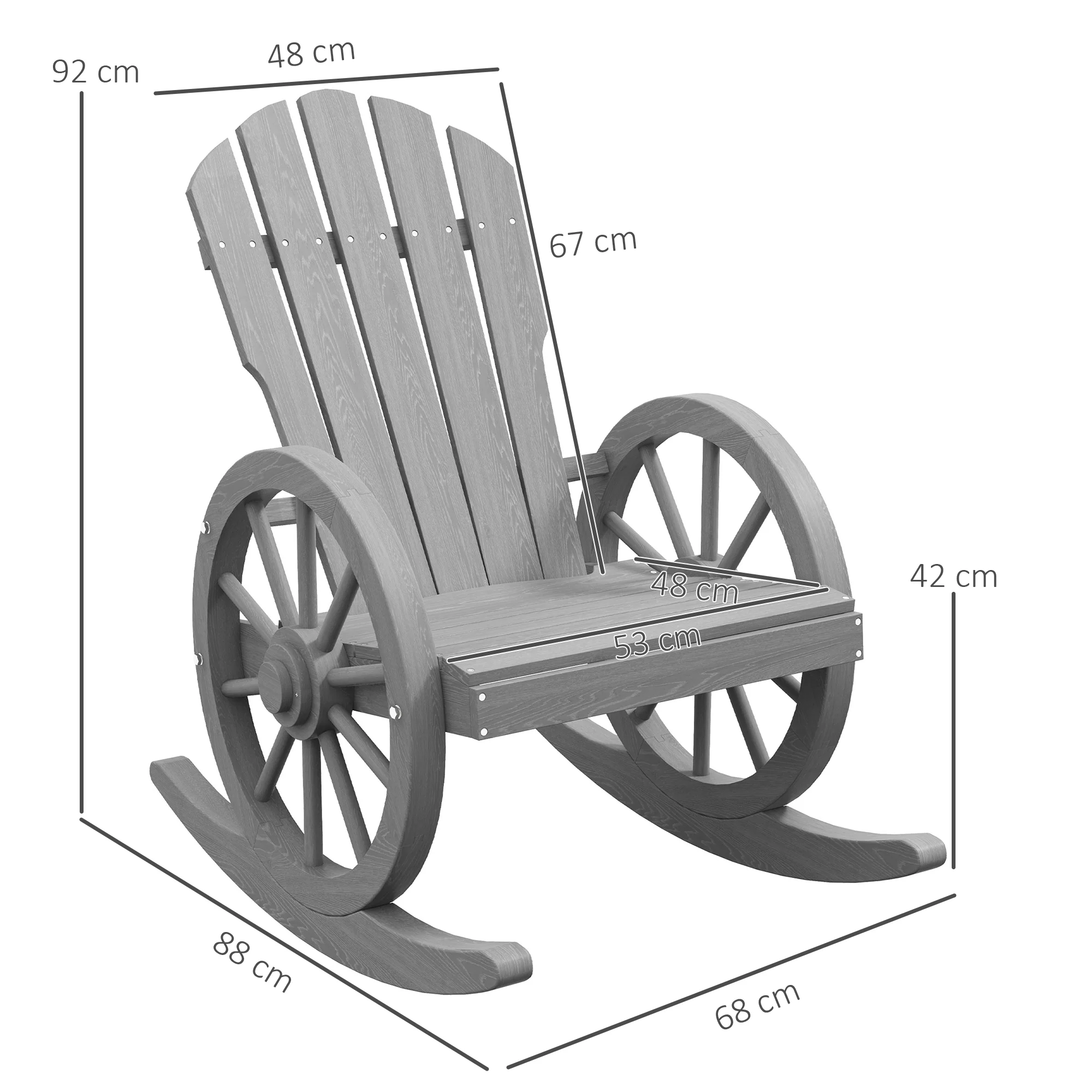 Wooden Adirondack Rocking Chair Reclining Armchair for Garden, Patio and Porch, Grey - Image 5
