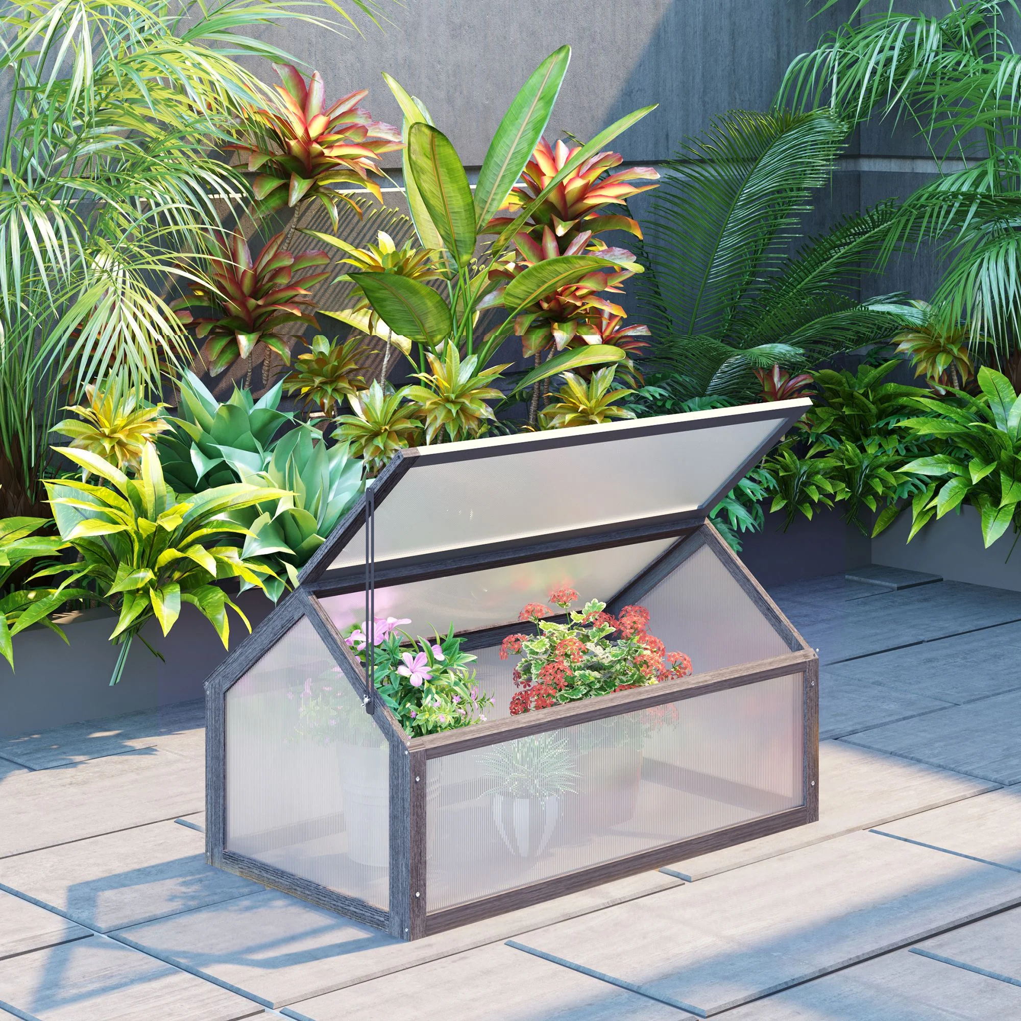 NookGrow Garden Portable Raised Planter with Openable Top, 35.5" x 20.5" x 19.5", Grey - Image 3