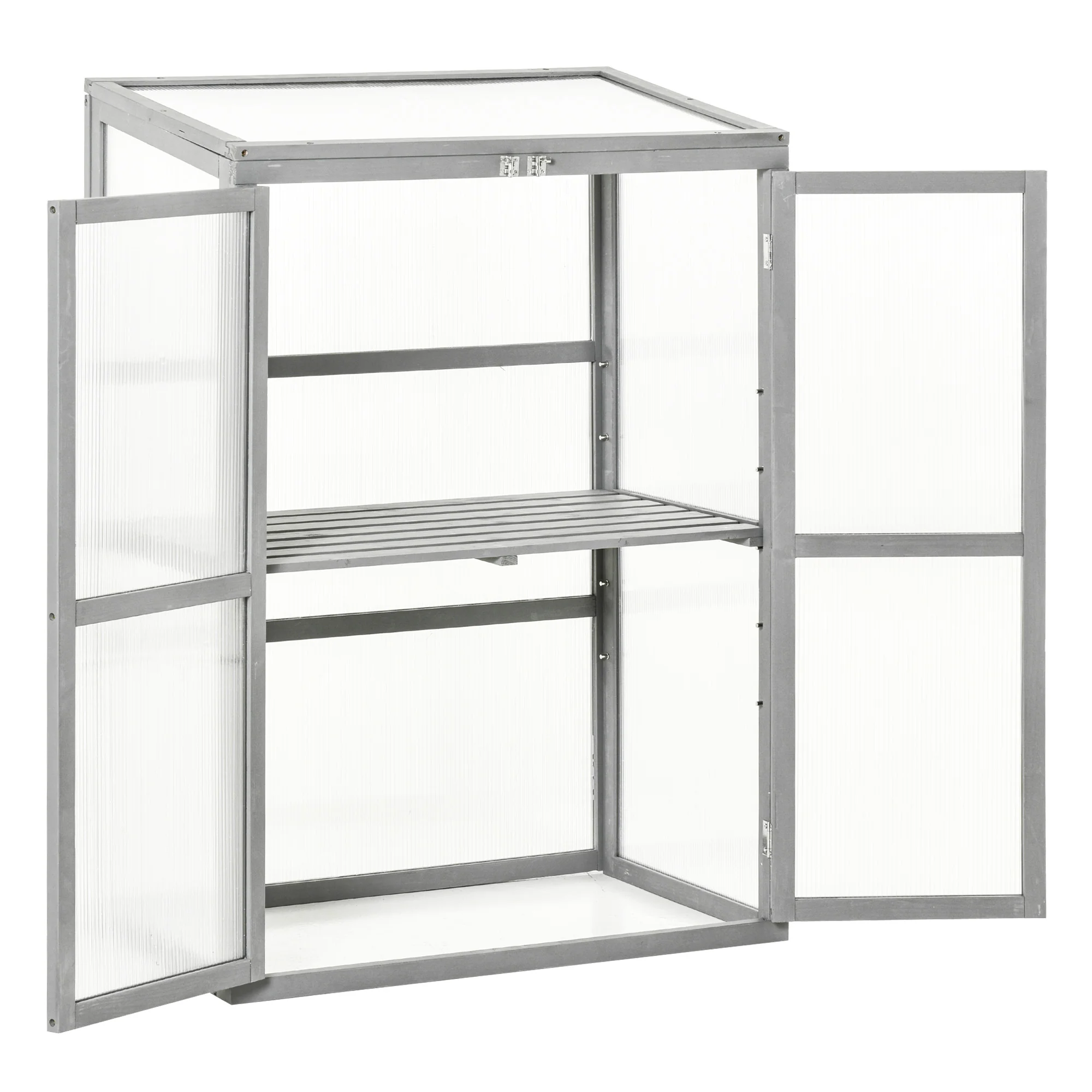 Wooden Cold Frame Greenhouse with Adjustable Shelf & Double Doors for Plants, Light Grey - Image 2