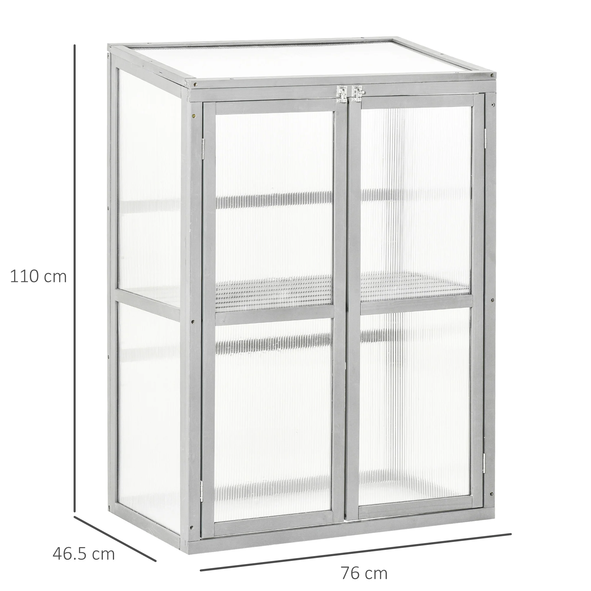Wooden Cold Frame Greenhouse with Adjustable Shelf & Double Doors for Plants, Light Grey - Image 5