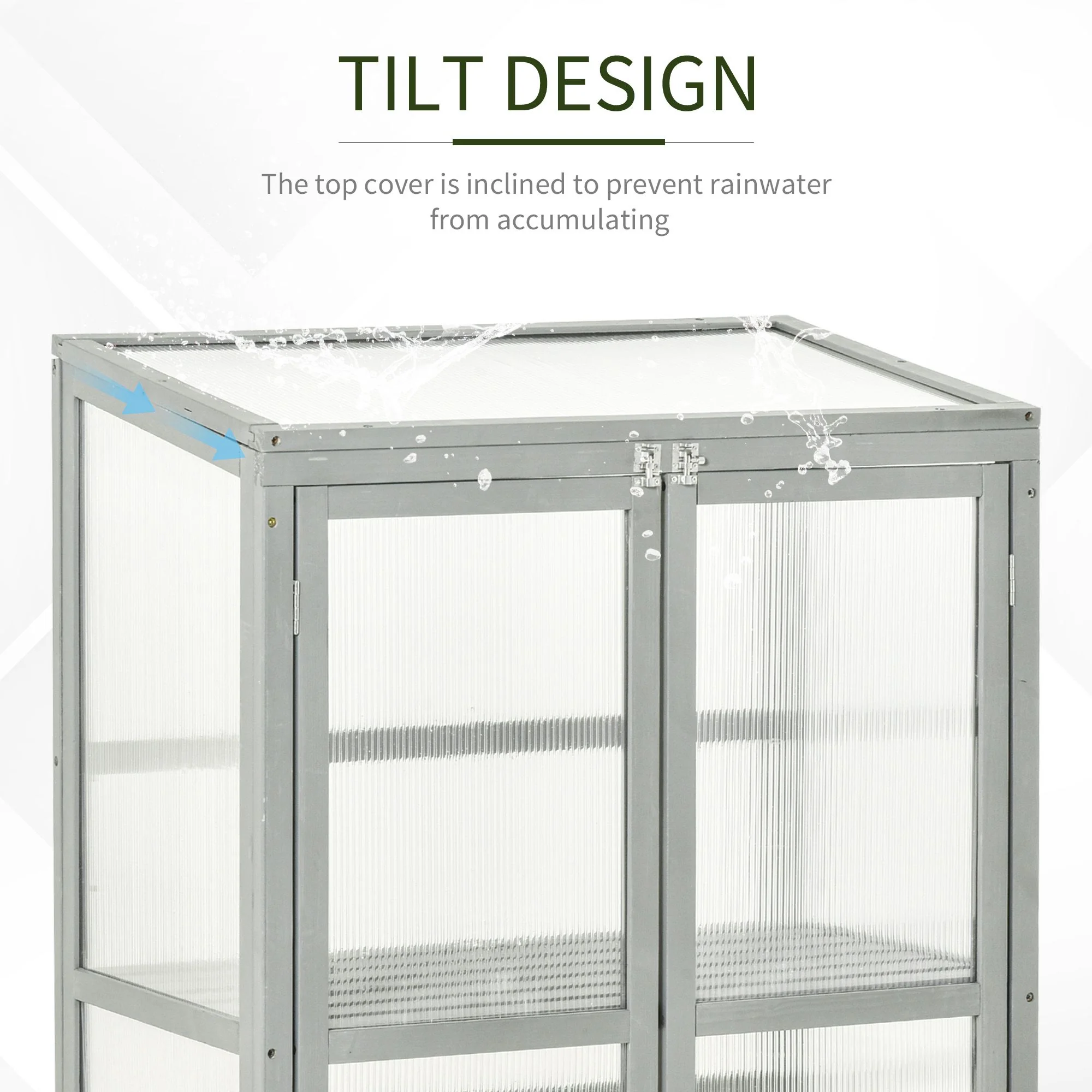 Wooden Cold Frame Greenhouse with Adjustable Shelf & Double Doors for Plants, Light Grey - Image 9