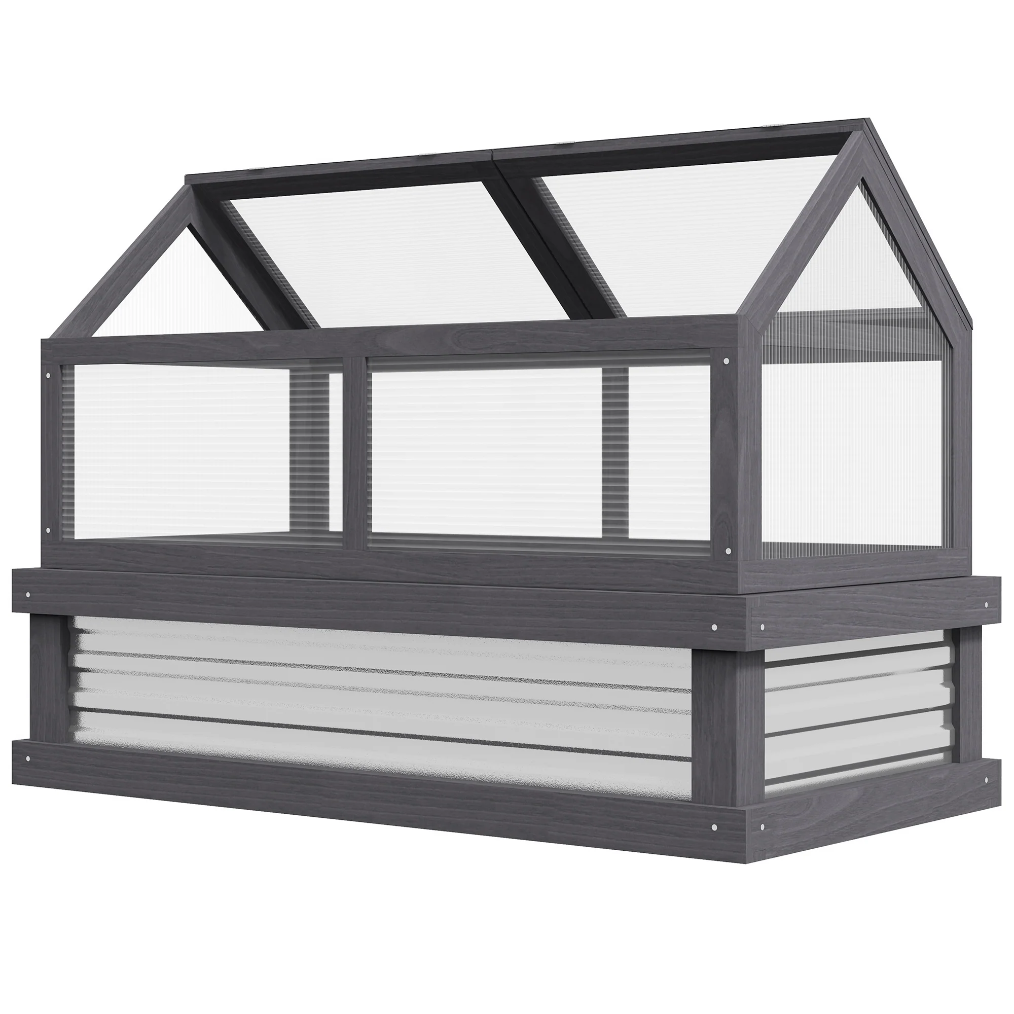 NookGrow 48" x 24" x 32" Wooden Cold Frame Greenhouse, Grey - Image 2