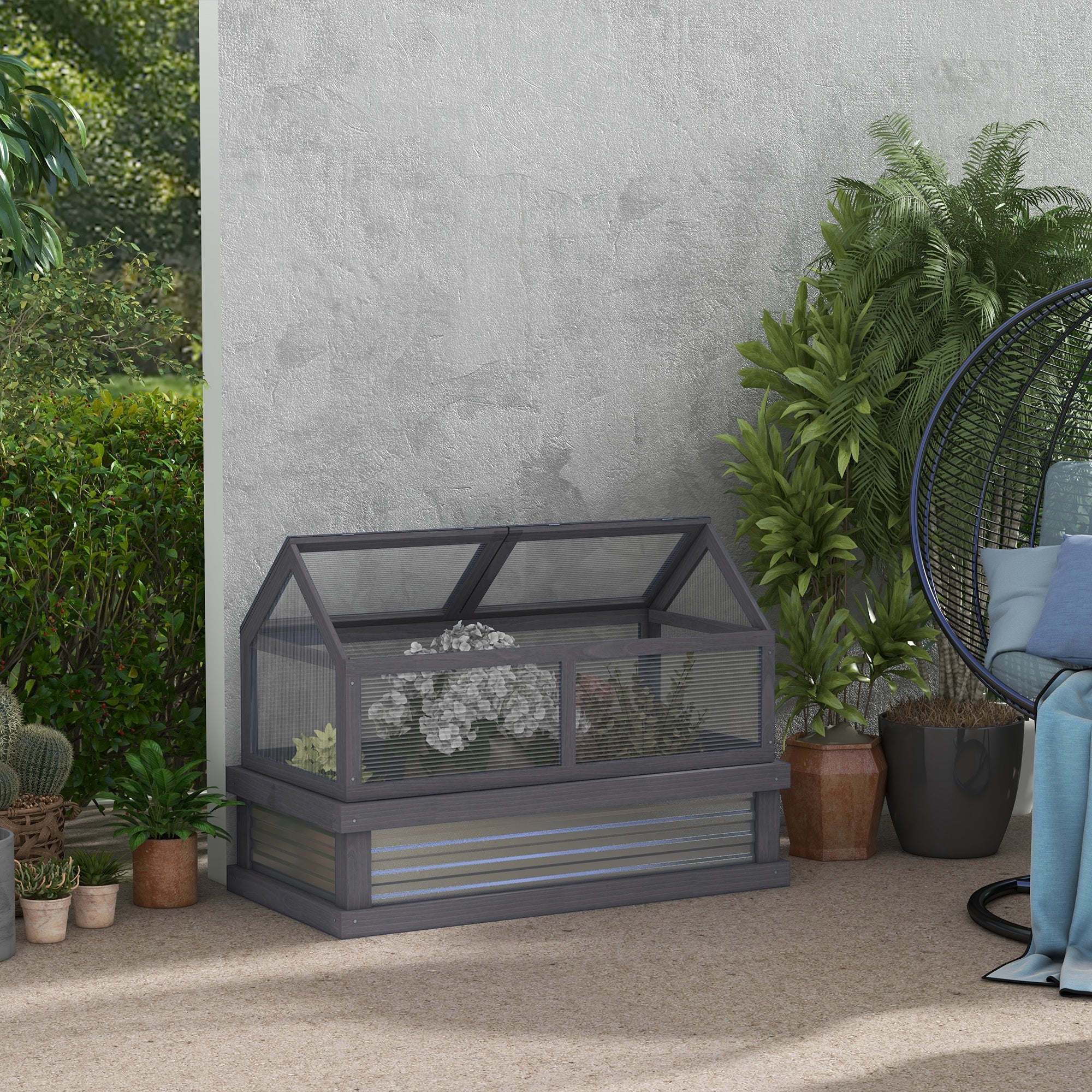 NookGrow 48" x 24" x 32" Wooden Cold Frame Greenhouse, Grey - Image 4