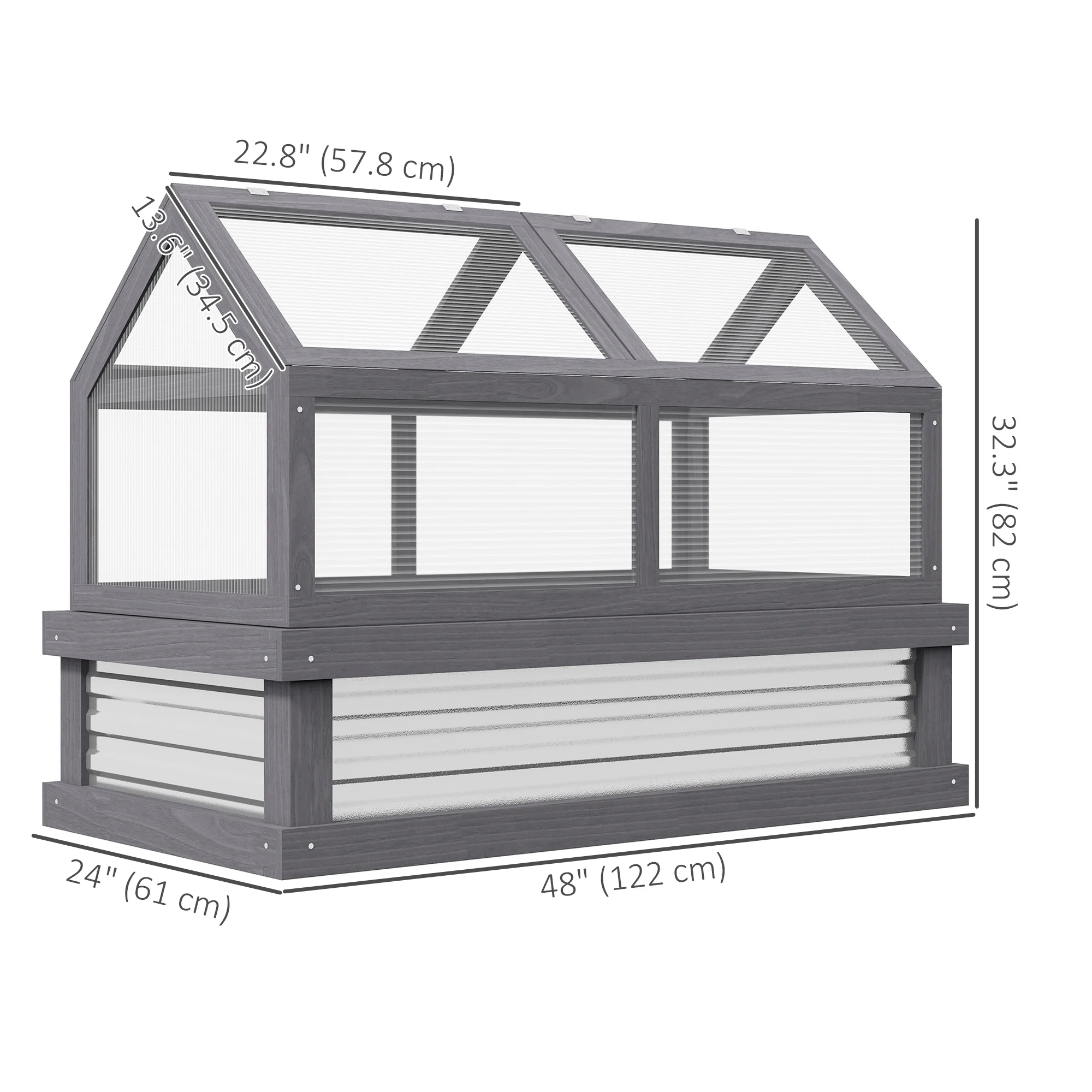 NookGrow 48" x 24" x 32" Wooden Cold Frame Greenhouse, Grey - Image 5