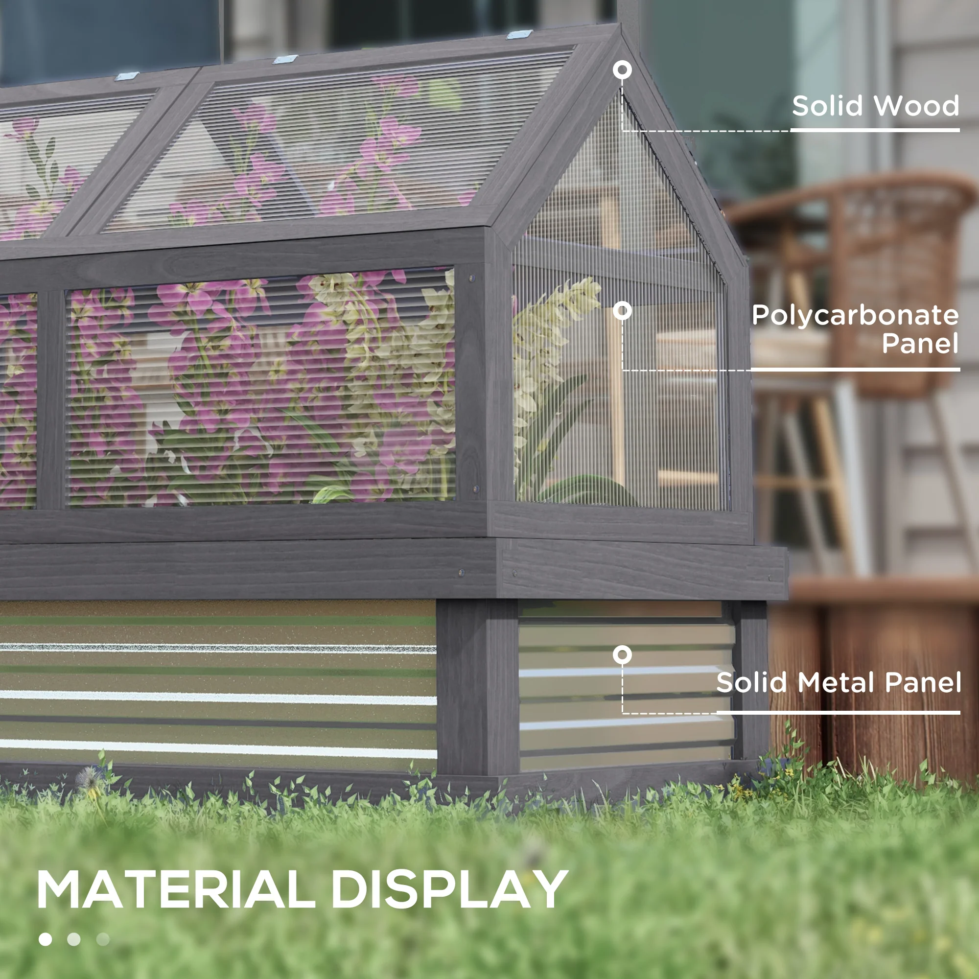 NookGrow 48" x 24" x 32" Wooden Cold Frame Greenhouse, Grey - Image 8