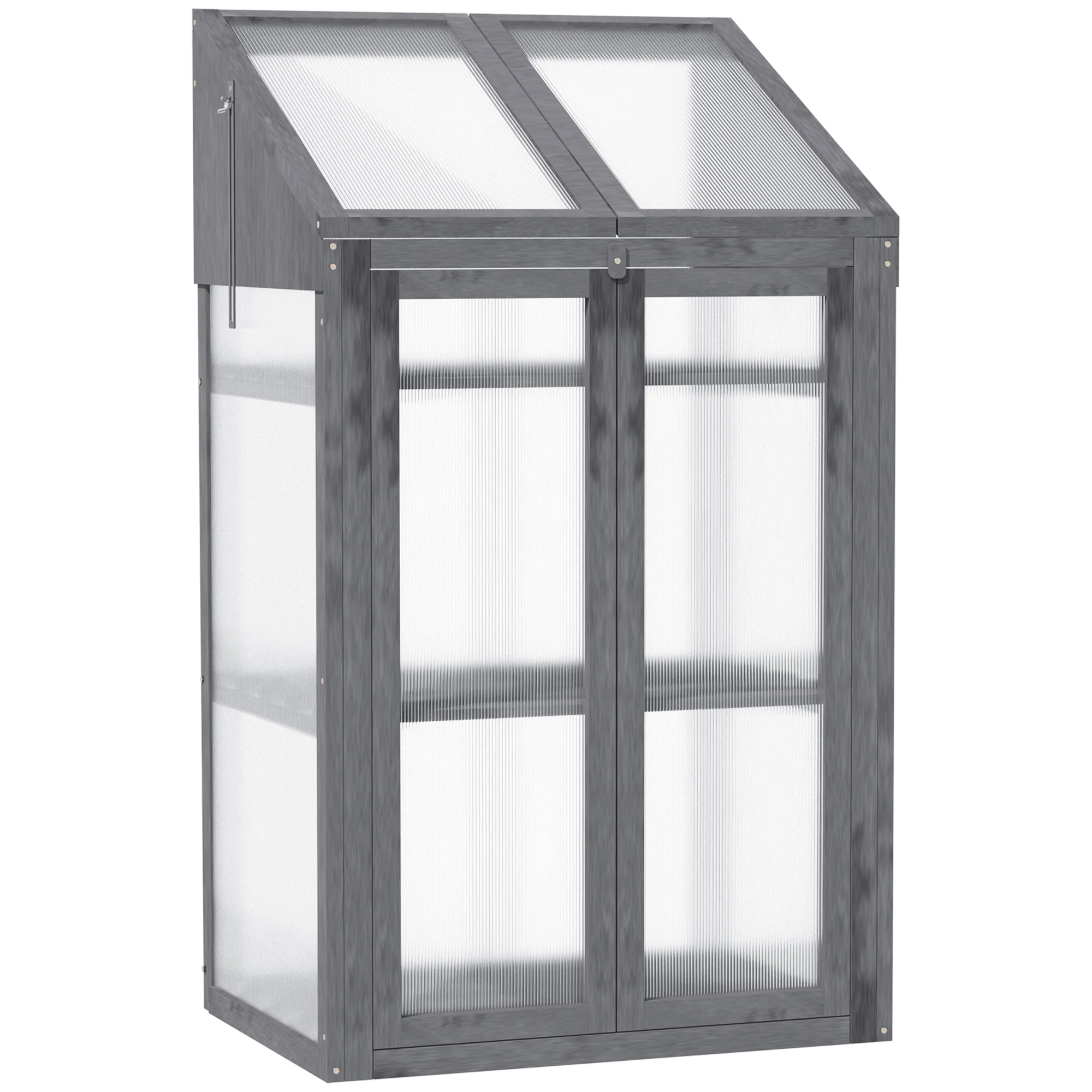 Wooden Cold Frame Polycarbonate Greenhouse w/ Openable Top Cover & Double Door, 70x50 x120cm, Grey - Image 12