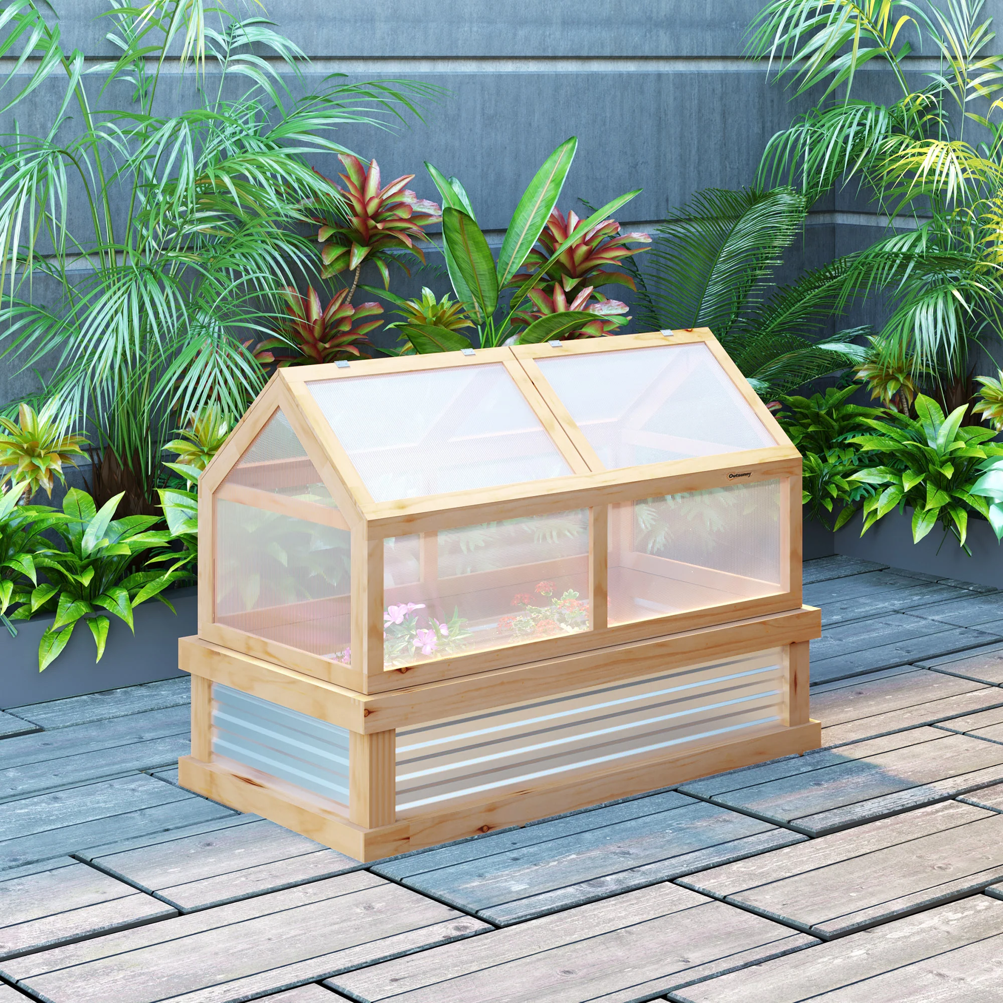 NooKGrow Raised Garden Bed with Cold Frame Greenhouse, 48" x 24" x 32", Natural - Image 4
