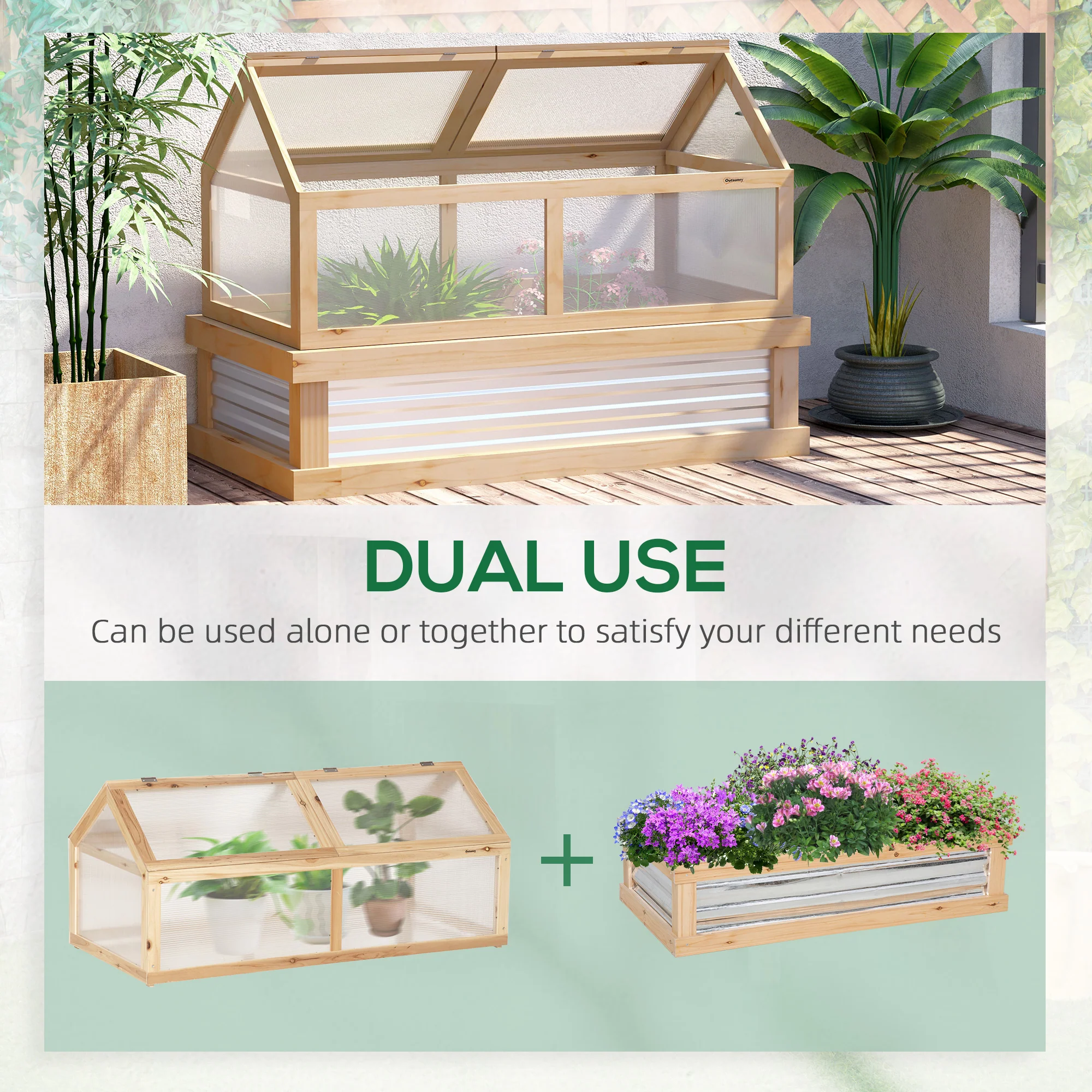 NooKGrow Raised Garden Bed with Cold Frame Greenhouse, 48" x 24" x 32", Natural - Image 6