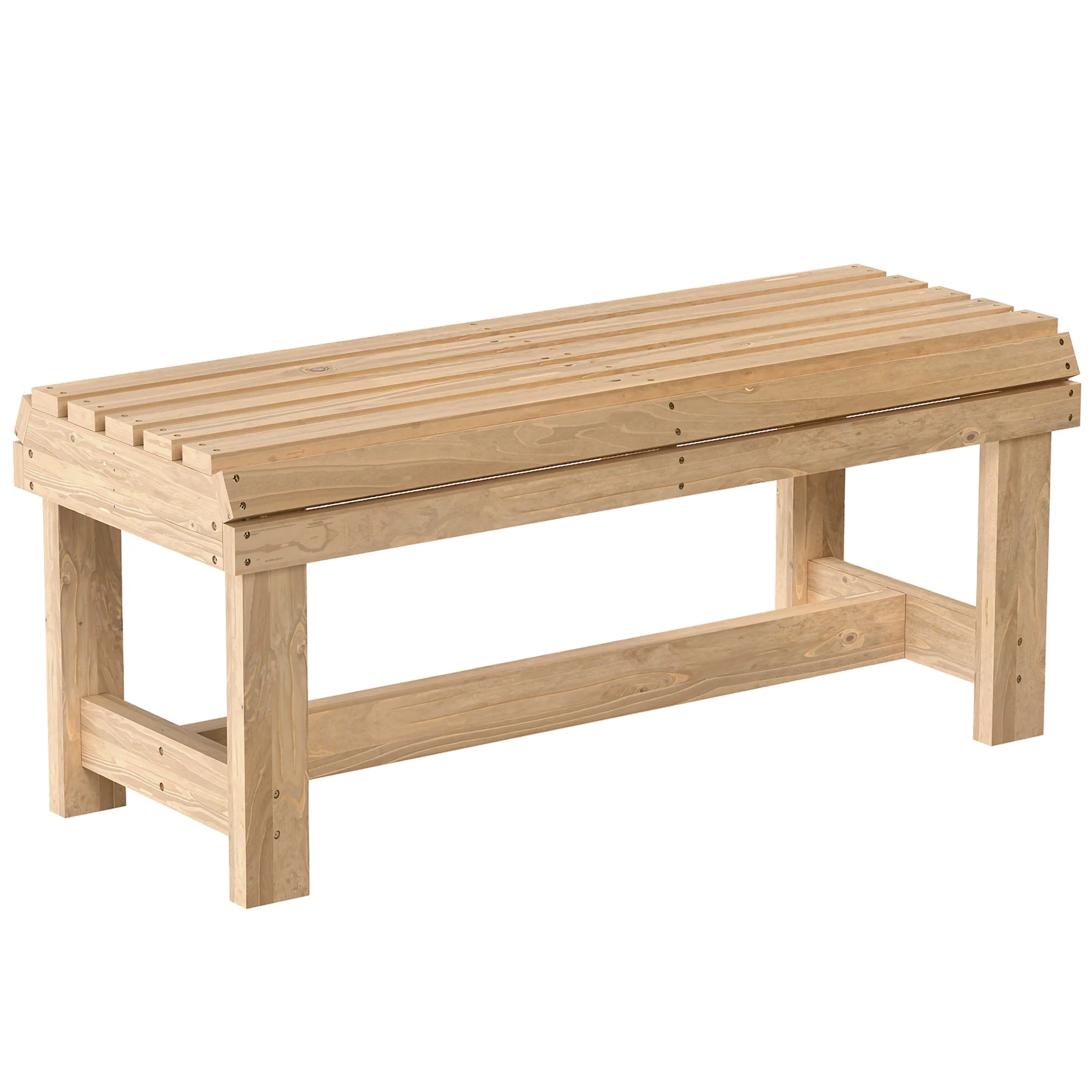 2 Seater Wooden Garden Bench with Curved Slatted Seat, Natural - Image 12
