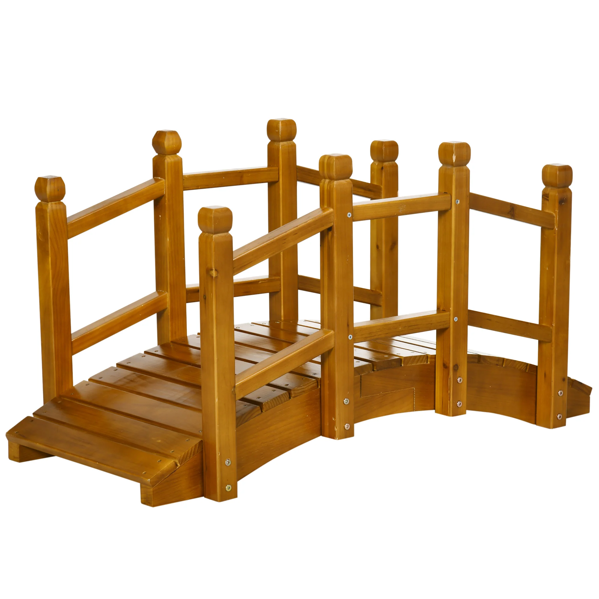 5FT Wooden Garden Bridge with Planters on Handrails, Arc Footbridge for Pond, Backyard Stream, Brown - Image 2