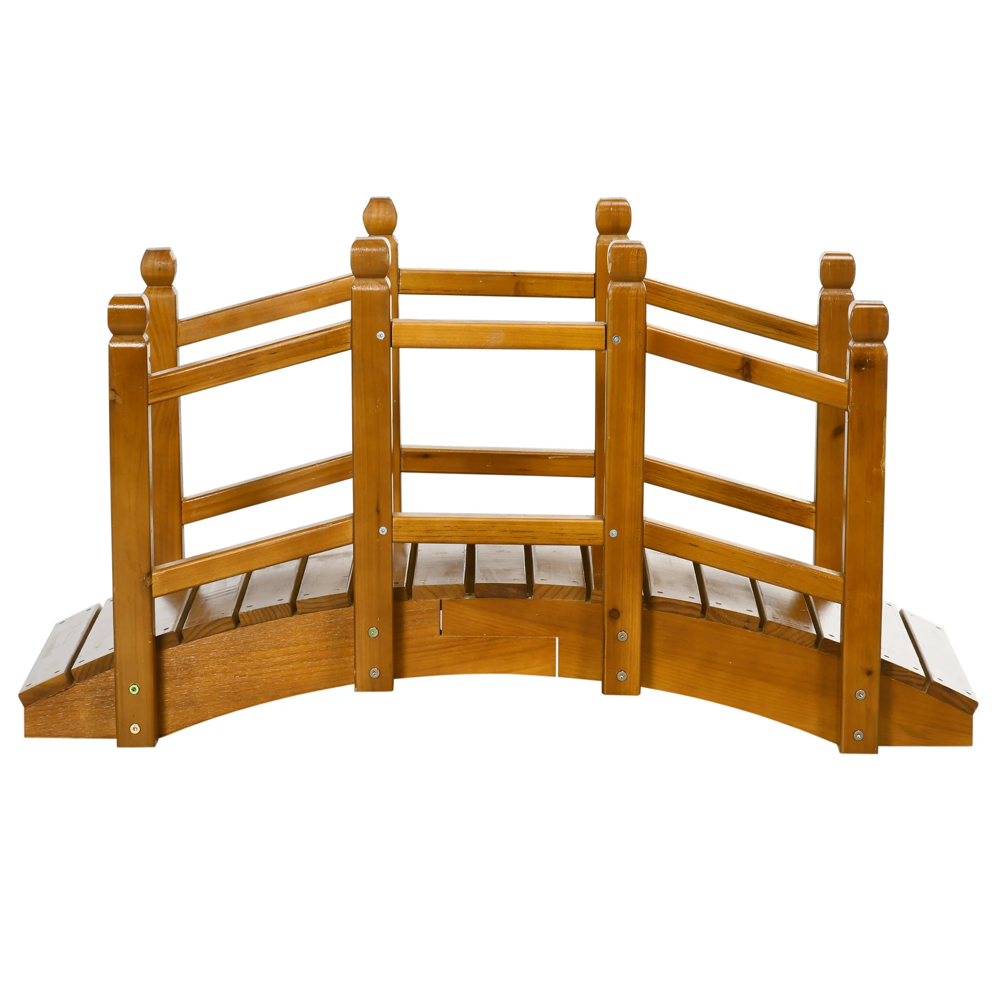 5FT Wooden Garden Bridge with Planters on Handrails, Arc Footbridge for Pond, Backyard Stream, Brown - Image 9