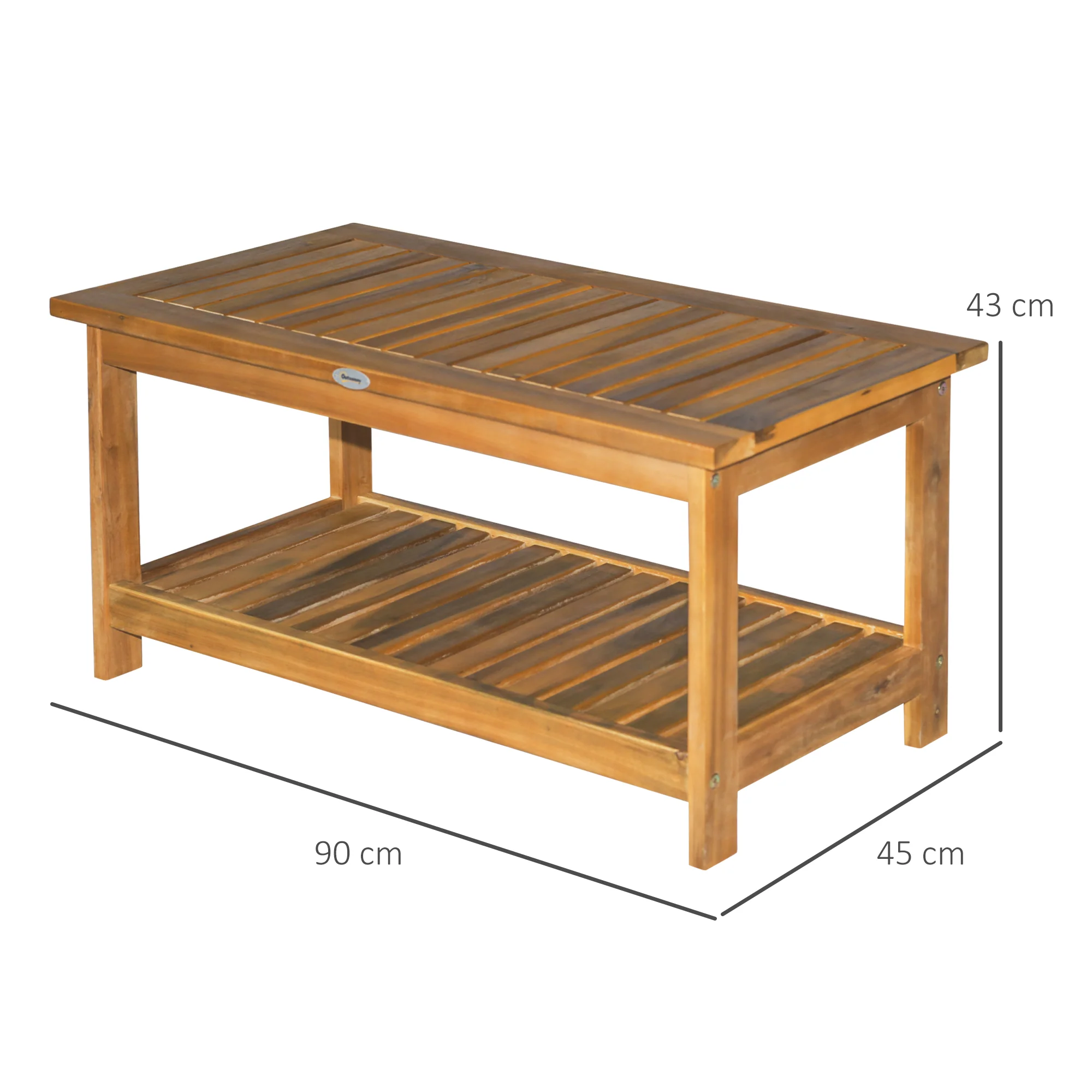Wooden Side Table with Bottom Storage Shelf for Garden, Patio, 90 x 45 x 43 cm, Teak - Image 5