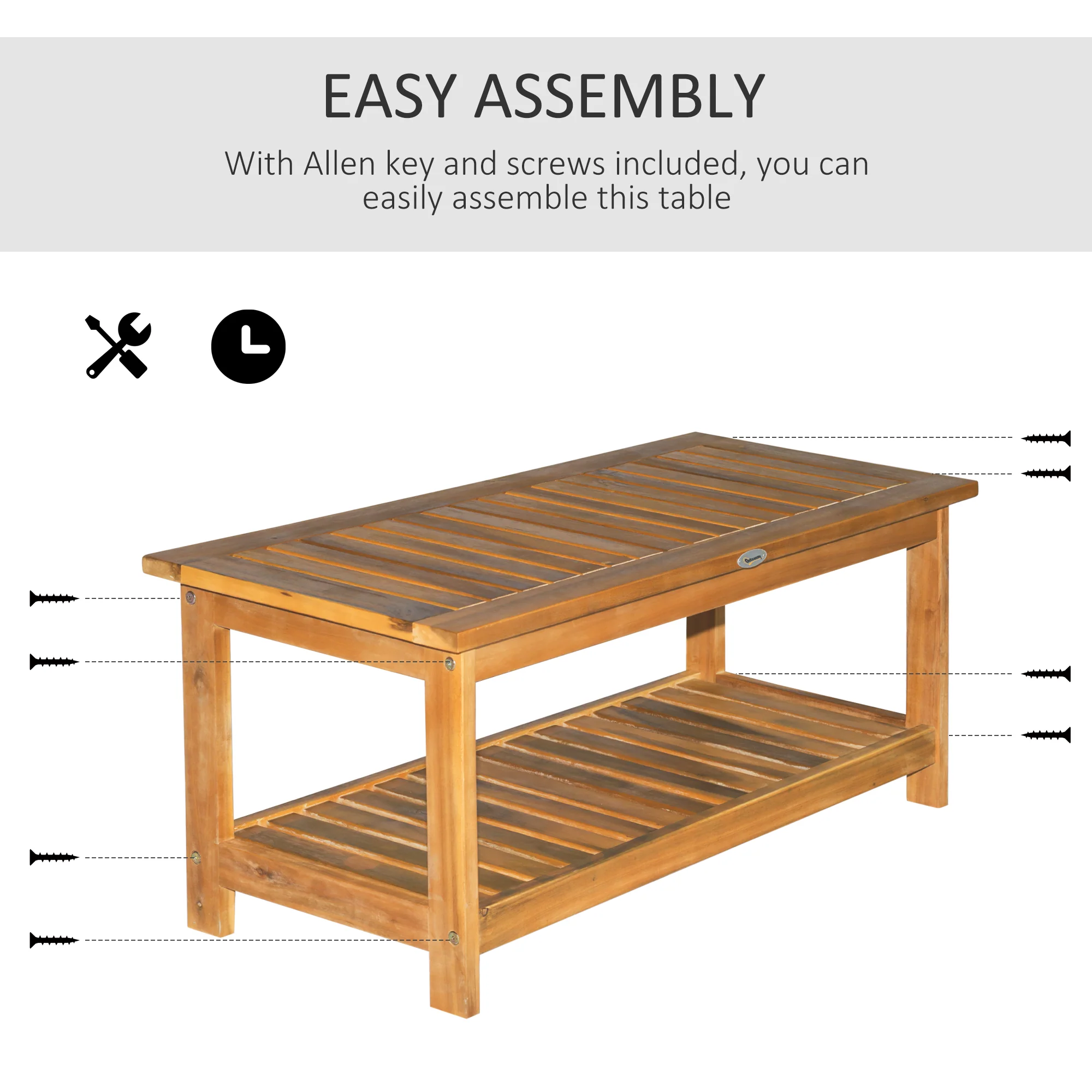 Wooden Side Table with Bottom Storage Shelf for Garden, Patio, 90 x 45 x 43 cm, Teak - Image 6