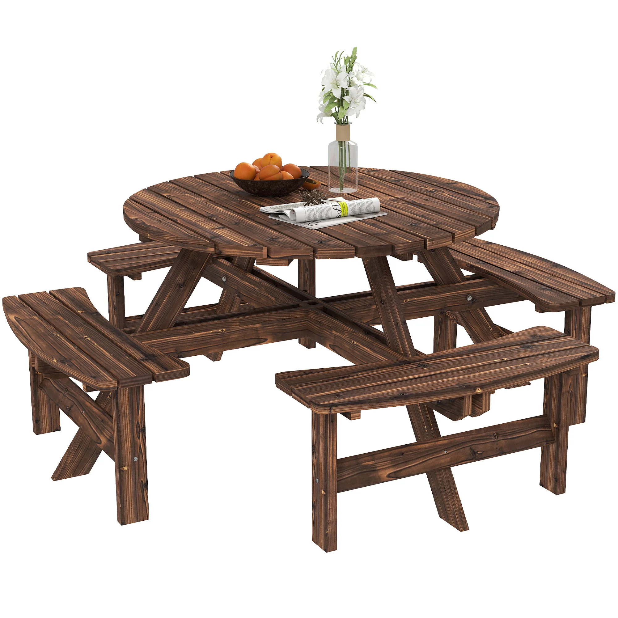 8 Seater Wooden Garden Picnic Table Set with Matching Bench, Tan