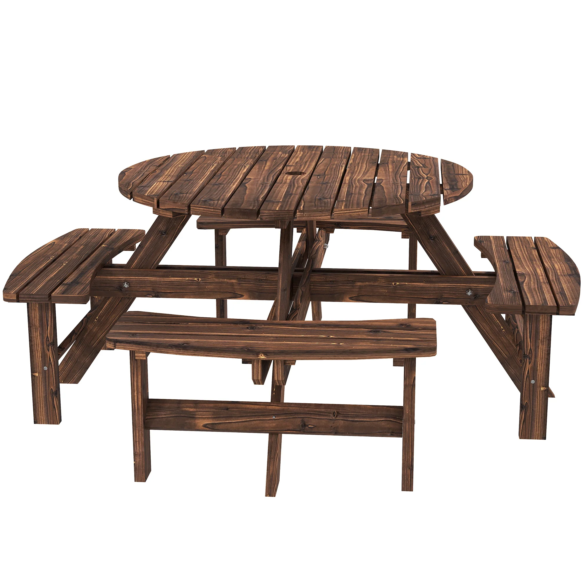 8 Seater Wooden Garden Picnic Table Set with Matching Bench, Tan - Image 12