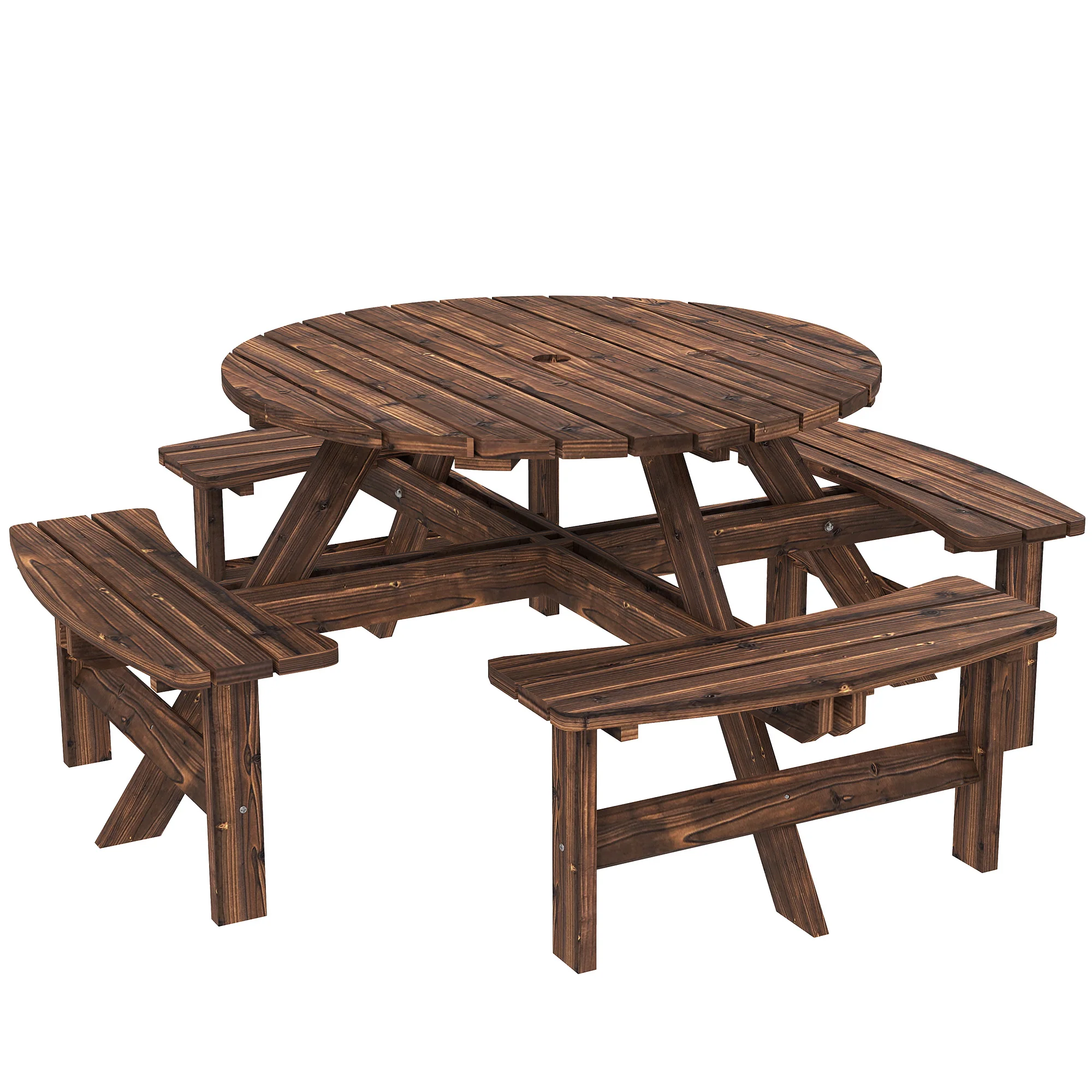 8 Seater Wooden Garden Picnic Table Set with Matching Bench, Tan - Image 2