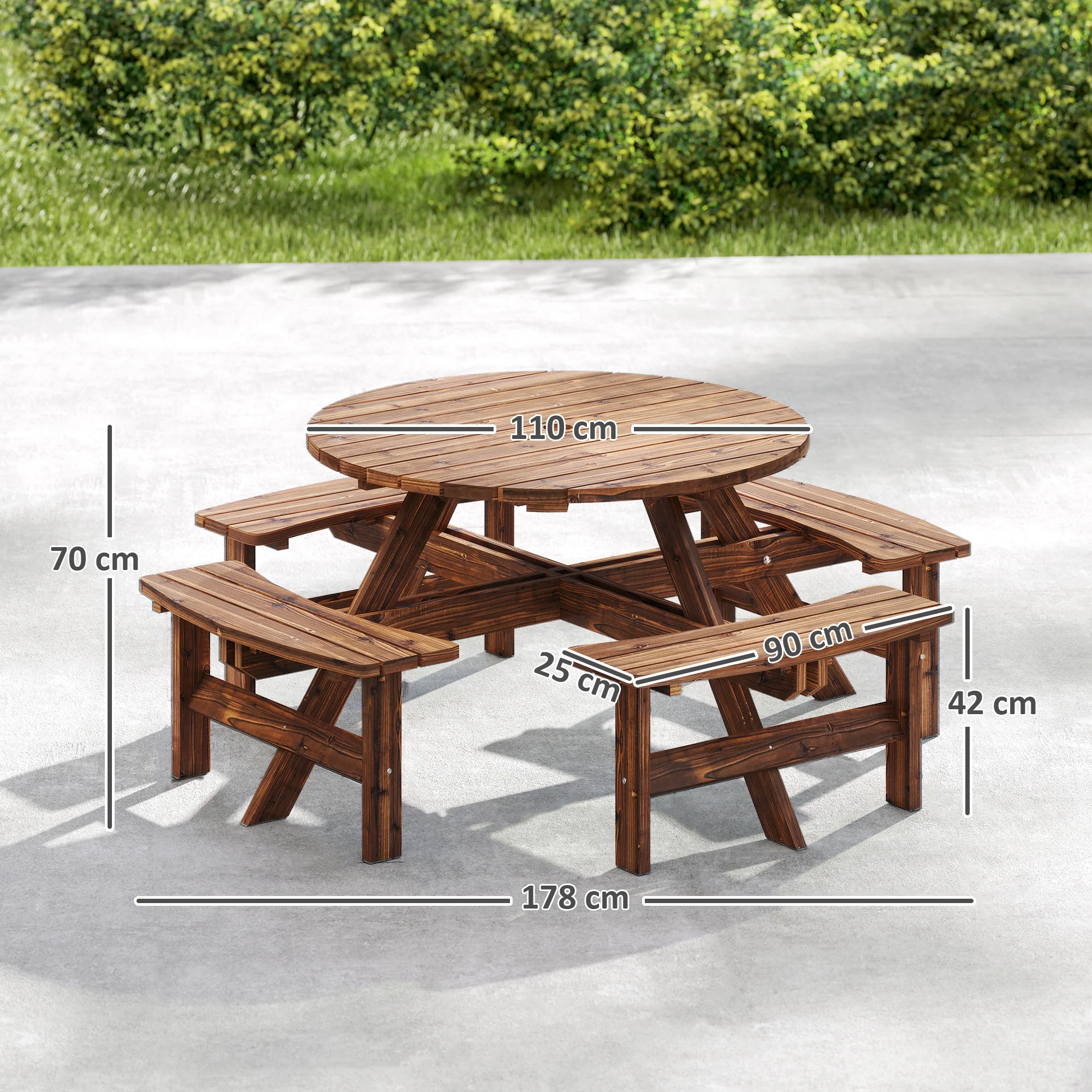 8 Seater Wooden Garden Picnic Table Set with Matching Bench, Tan - Image 5