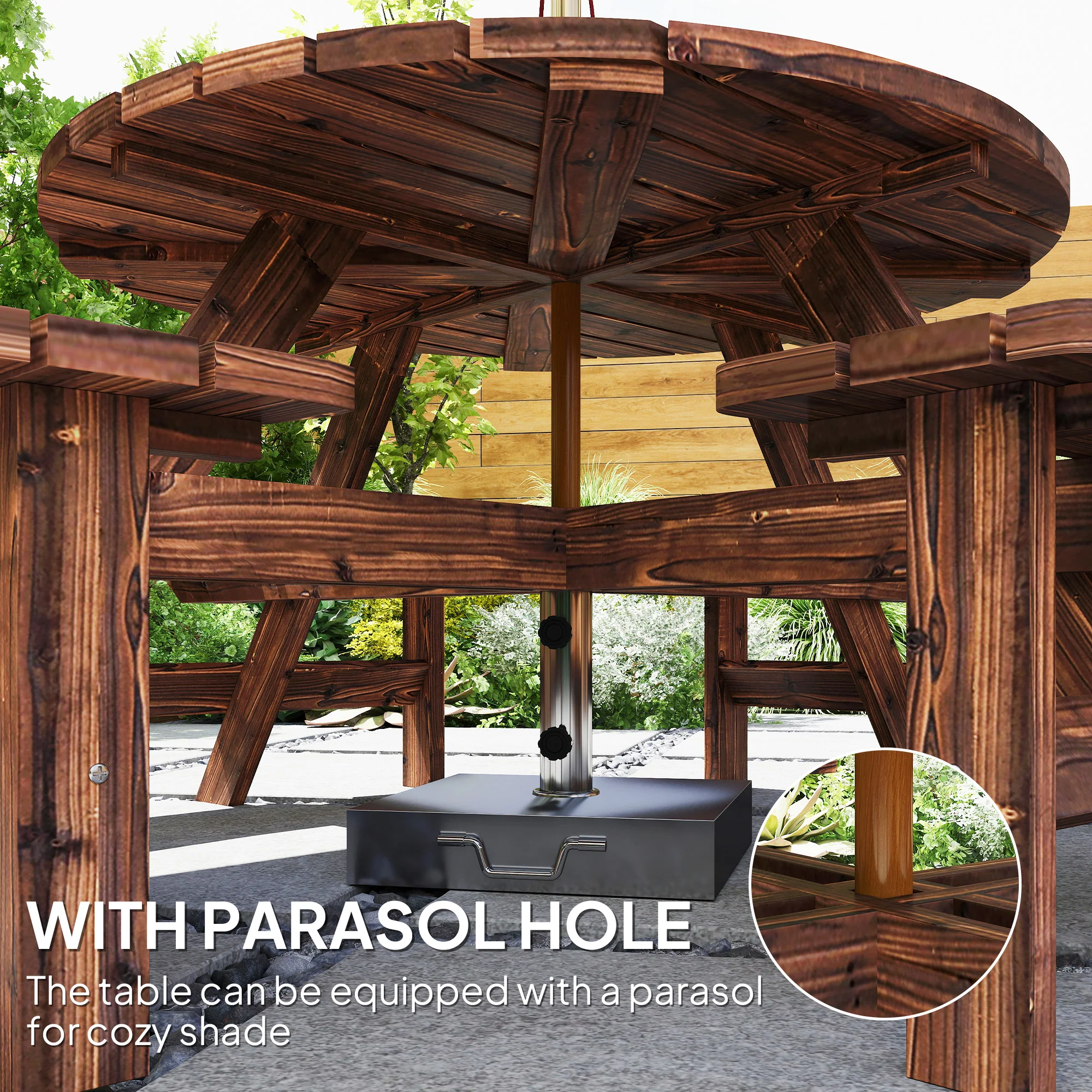 8 Seater Wooden Garden Picnic Table Set with Matching Bench, Tan - Image 6