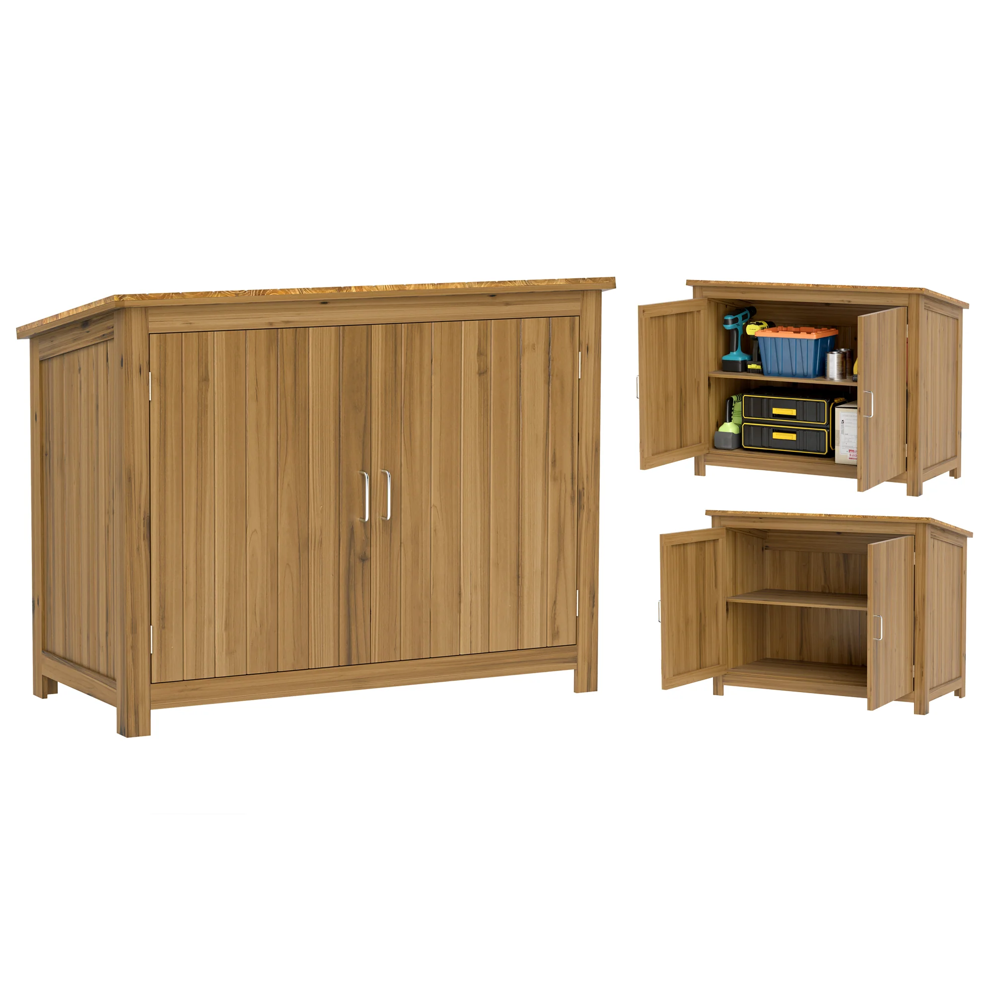 Wooden Outdoor Storage Cabinet with 2 Shelves and 2 Doors, 43" x 20" x 34", Brown