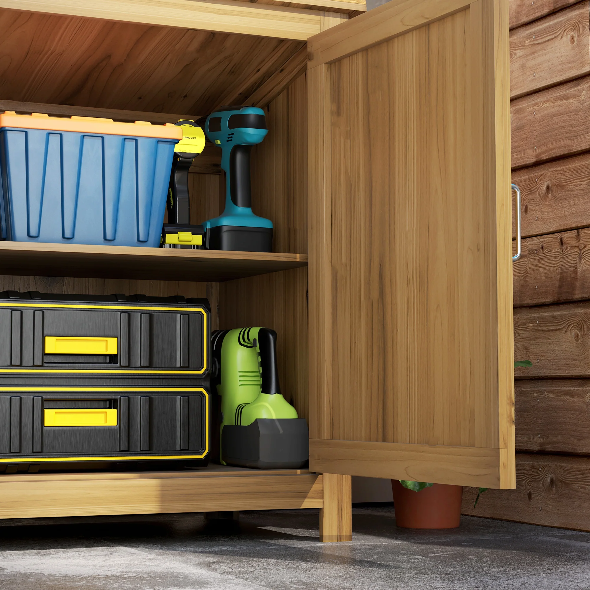 Wooden Outdoor Storage Cabinet with 2 Shelves and 2 Doors, 43" x 20" x 34", Brown - Image 10
