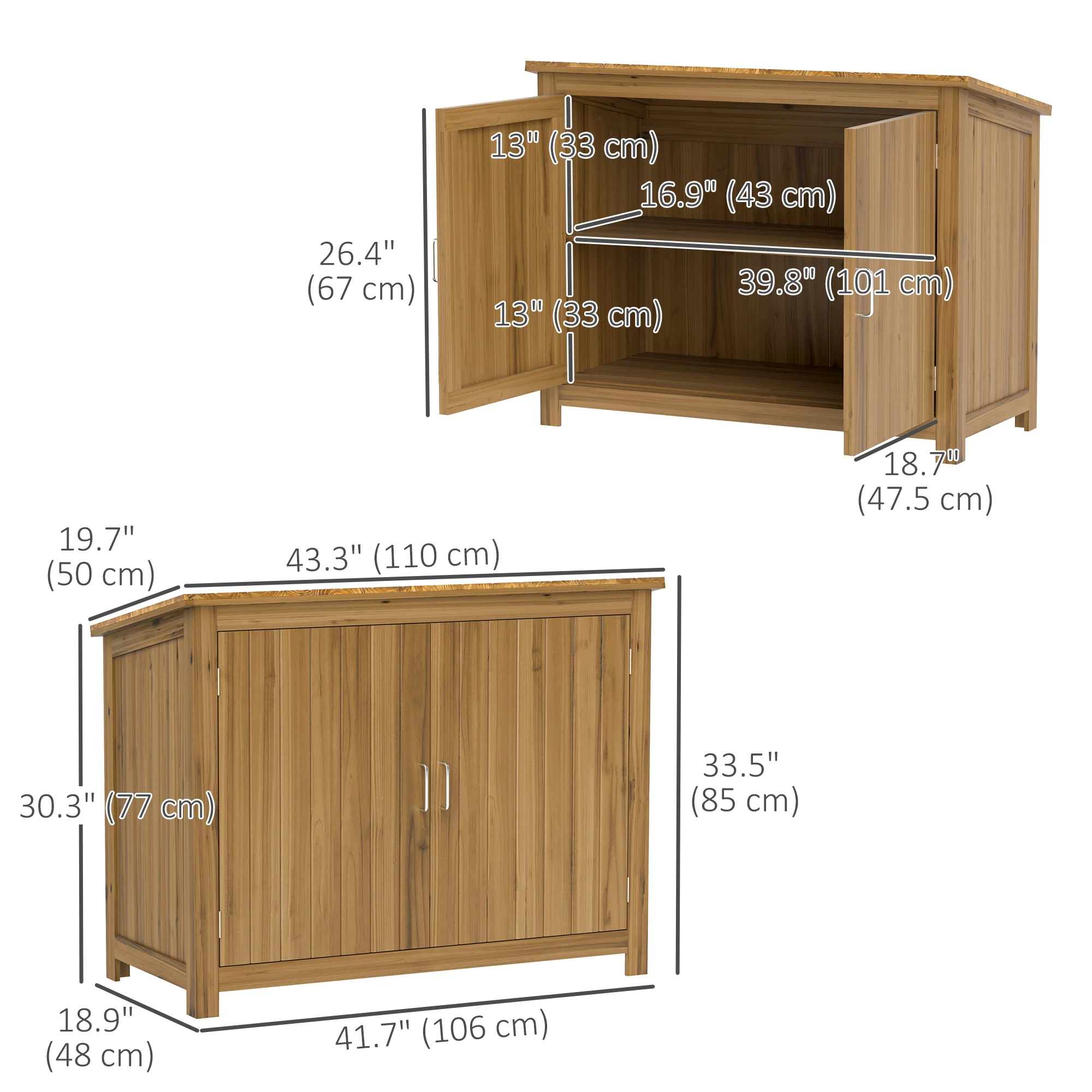 Wooden Outdoor Storage Cabinet with 2 Shelves and 2 Doors, 43" x 20" x 34", Brown - Image 5