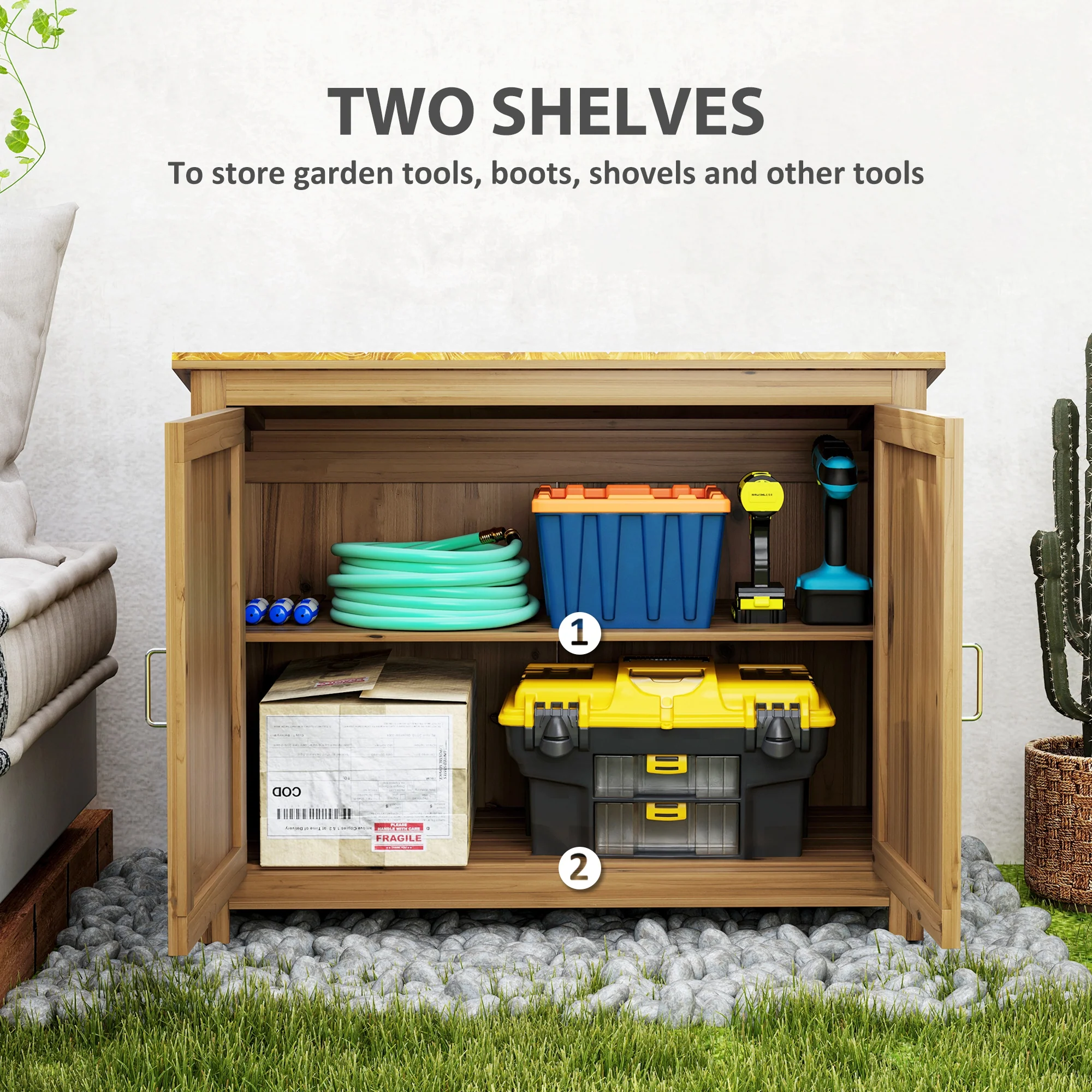 Wooden Outdoor Storage Cabinet with 2 Shelves and 2 Doors, 43" x 20" x 34", Brown - Image 6