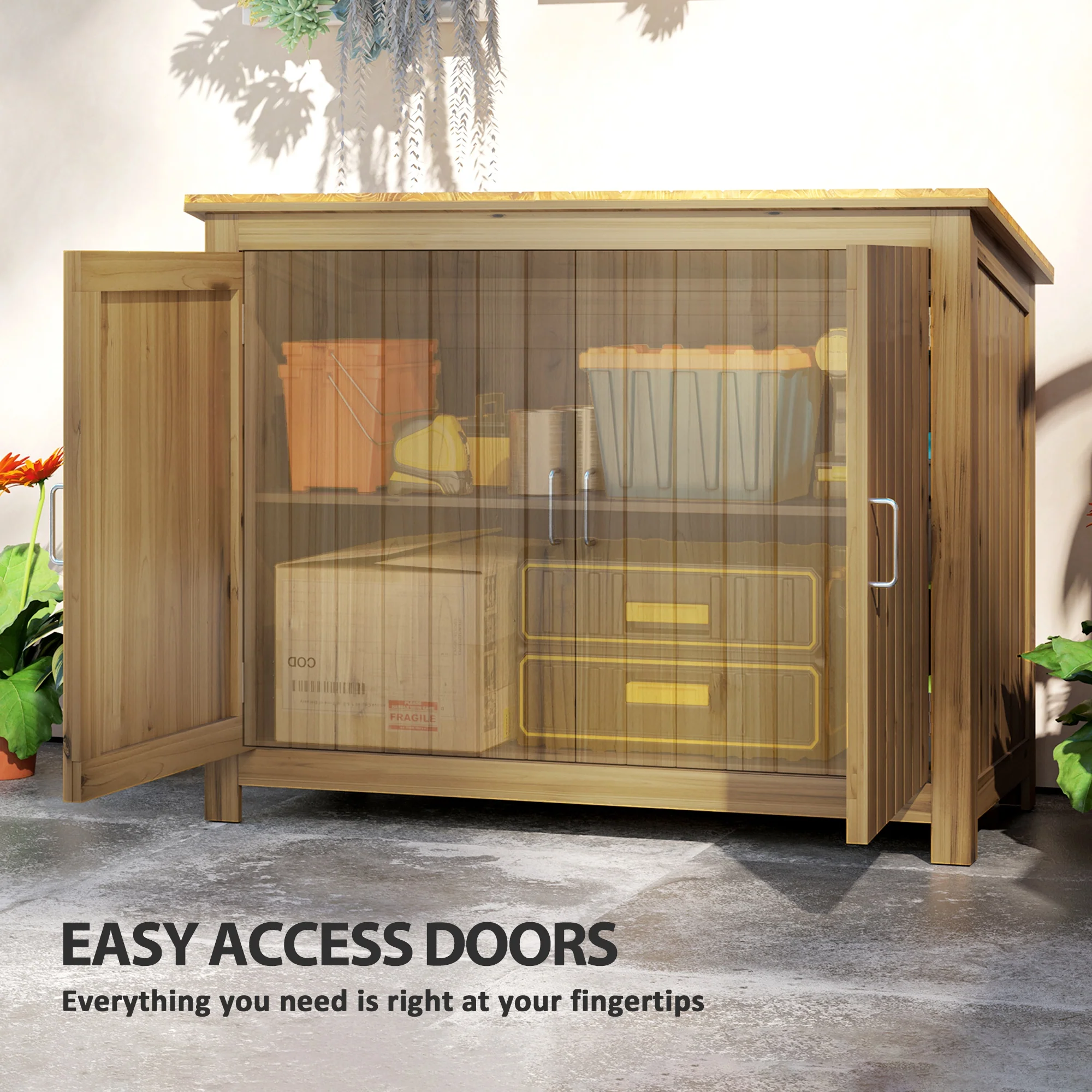 Wooden Outdoor Storage Cabinet with 2 Shelves and 2 Doors, 43" x 20" x 34", Brown - Image 7