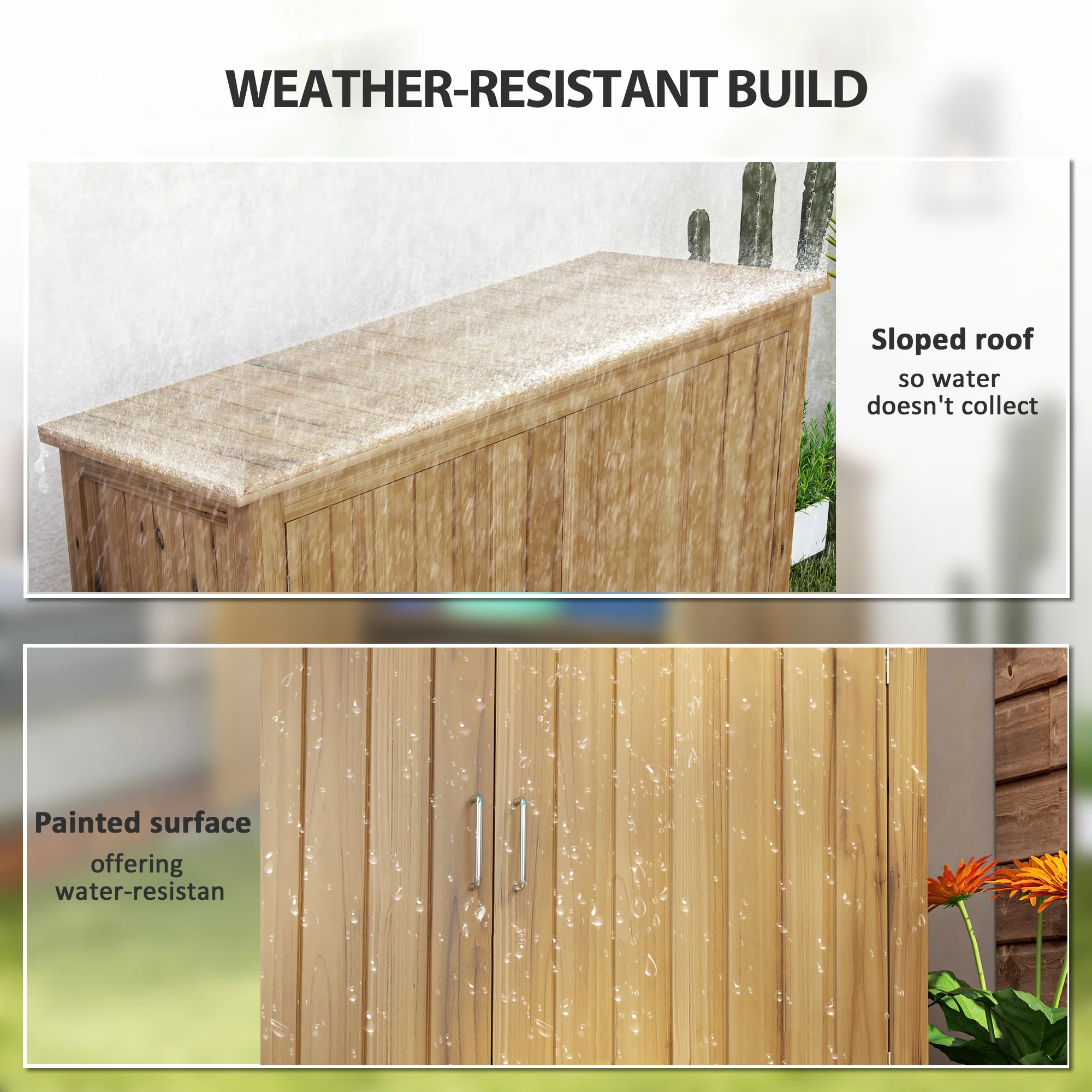Wooden Outdoor Storage Cabinet with 2 Shelves and 2 Doors, 43" x 20" x 34", Brown - Image 8