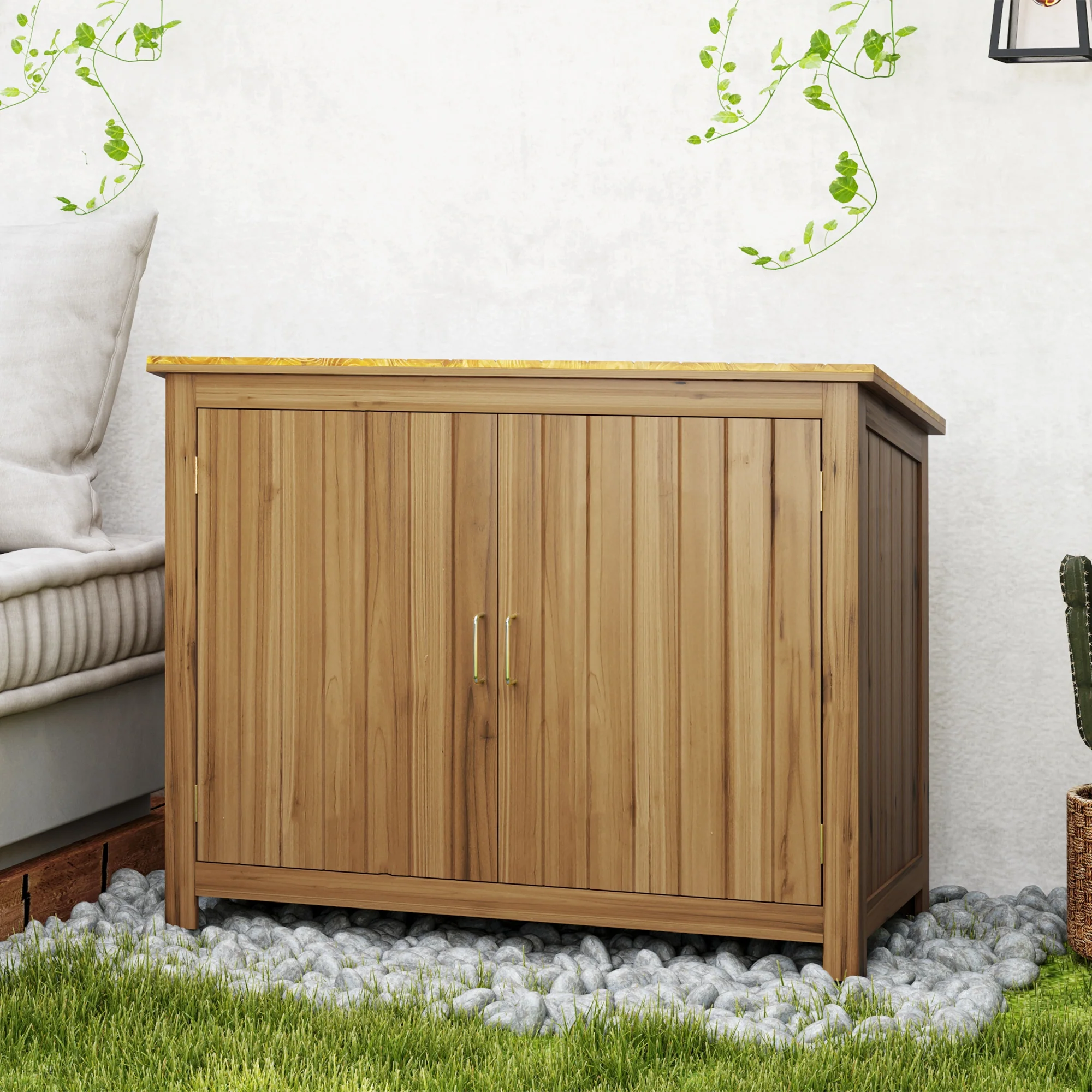 Wooden Outdoor Storage Cabinet with 2 Shelves and 2 Doors, 43" x 20" x 34", Brown - Image 9