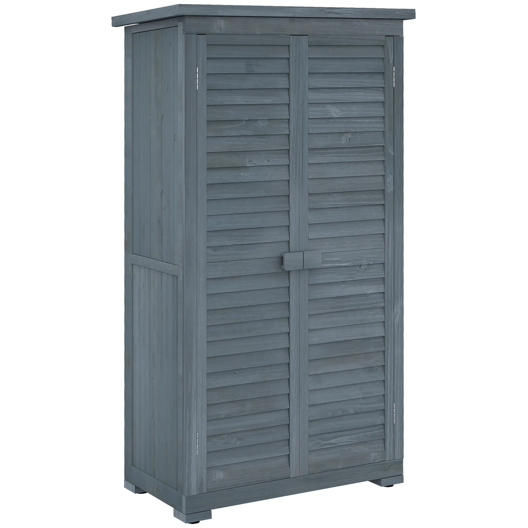 Wooden Garden Shed with 3-Tier Shelves & Asphalt Roof, 34" x 18" x 63", Grey