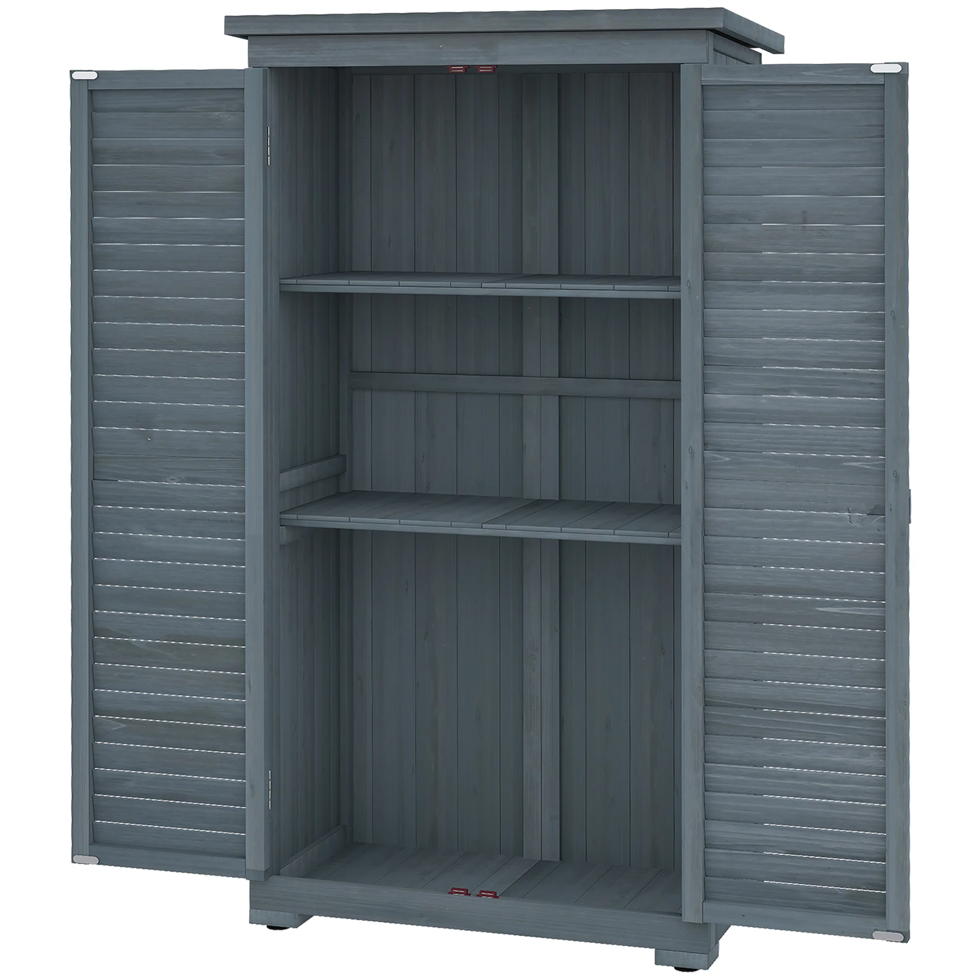 Wooden Garden Shed with 3-Tier Shelves & Asphalt Roof, 34" x 18" x 63", Grey - Image 2