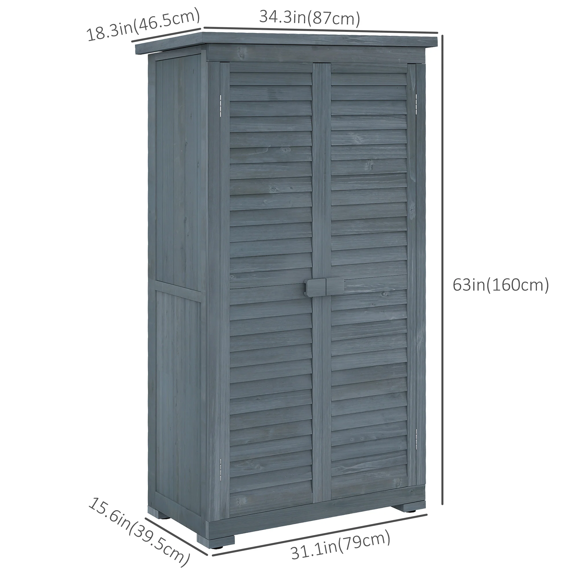 Wooden Garden Shed with 3-Tier Shelves & Asphalt Roof, 34" x 18" x 63", Grey - Image 5