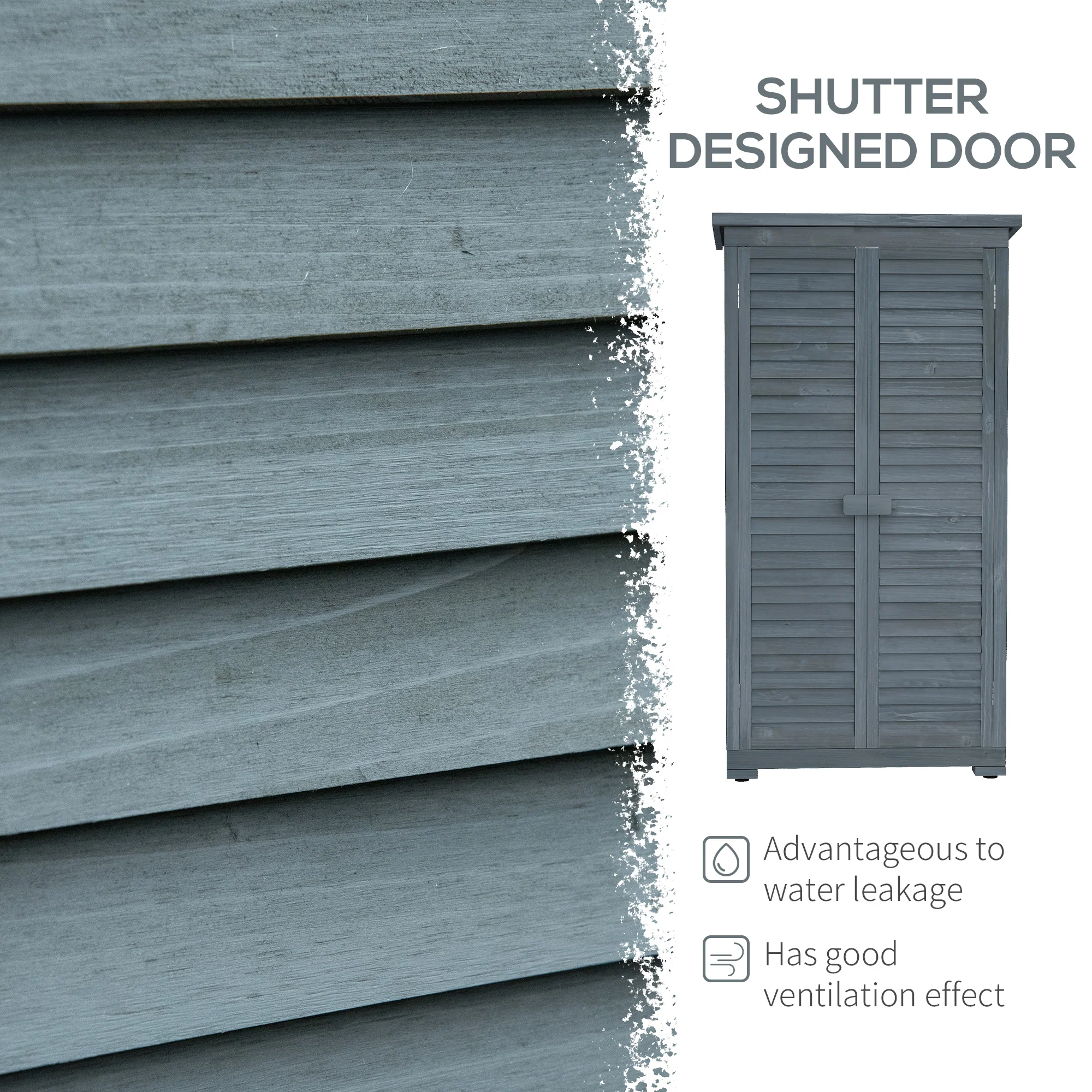 Wooden Garden Shed with 3-Tier Shelves & Asphalt Roof, 34" x 18" x 63", Grey - Image 6