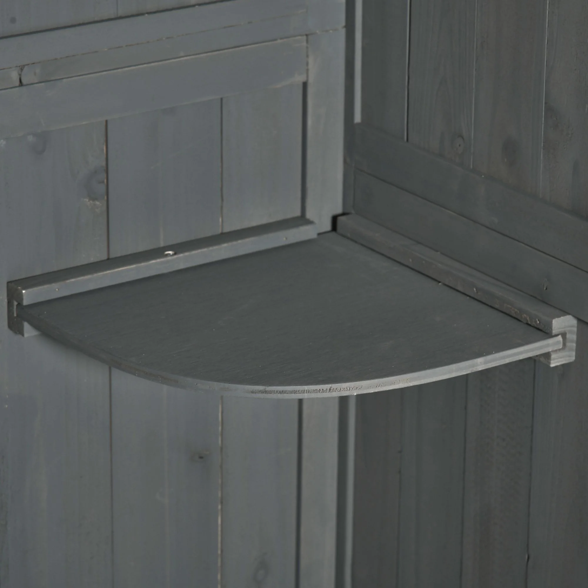 Wooden Storage Cabinet, Outdoor Small Shed w/ Shelves, Tilt Roof & Lockable Double Doors, Grey - Image 11