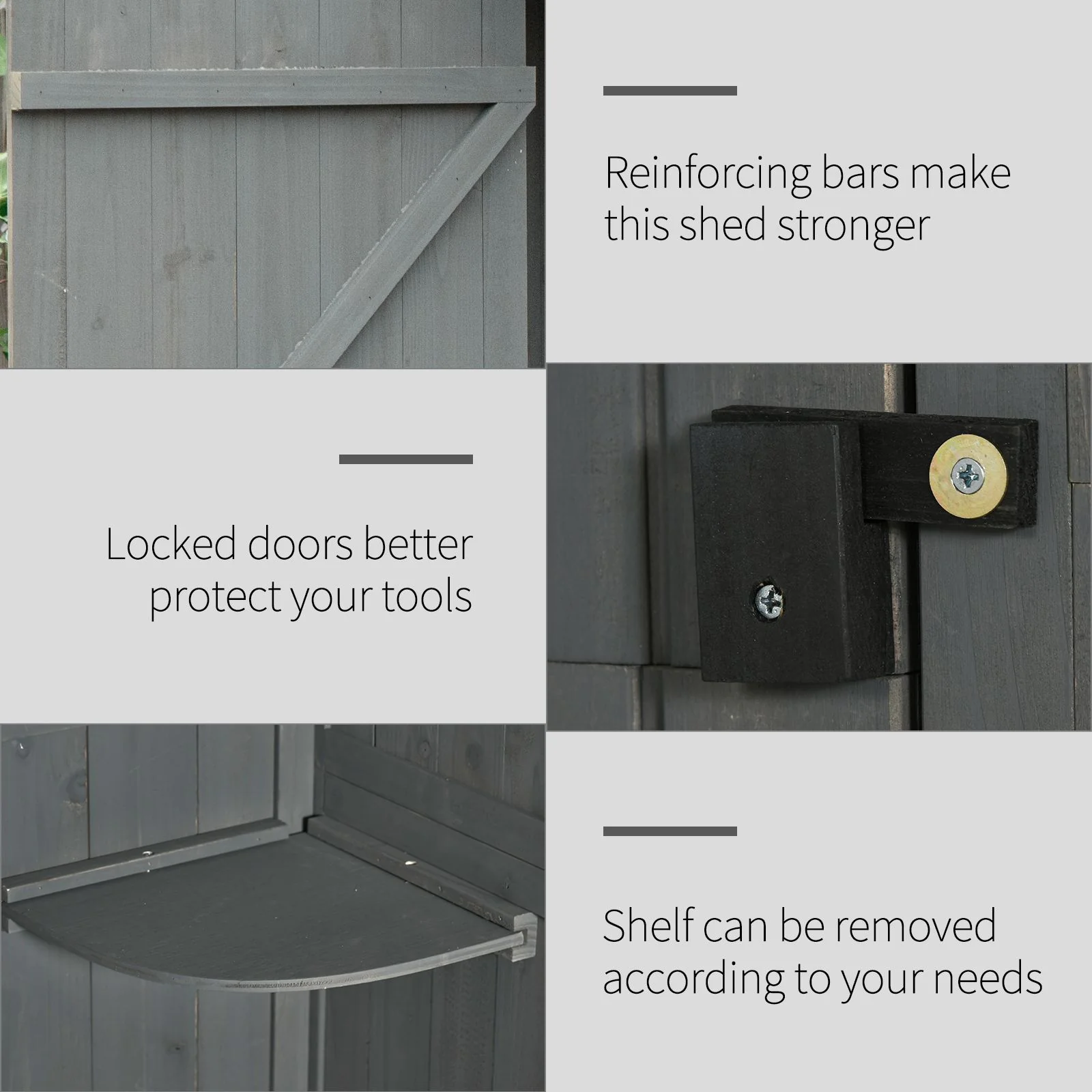 Wooden Storage Cabinet, Outdoor Small Shed w/ Shelves, Tilt Roof & Lockable Double Doors, Grey - Image 8