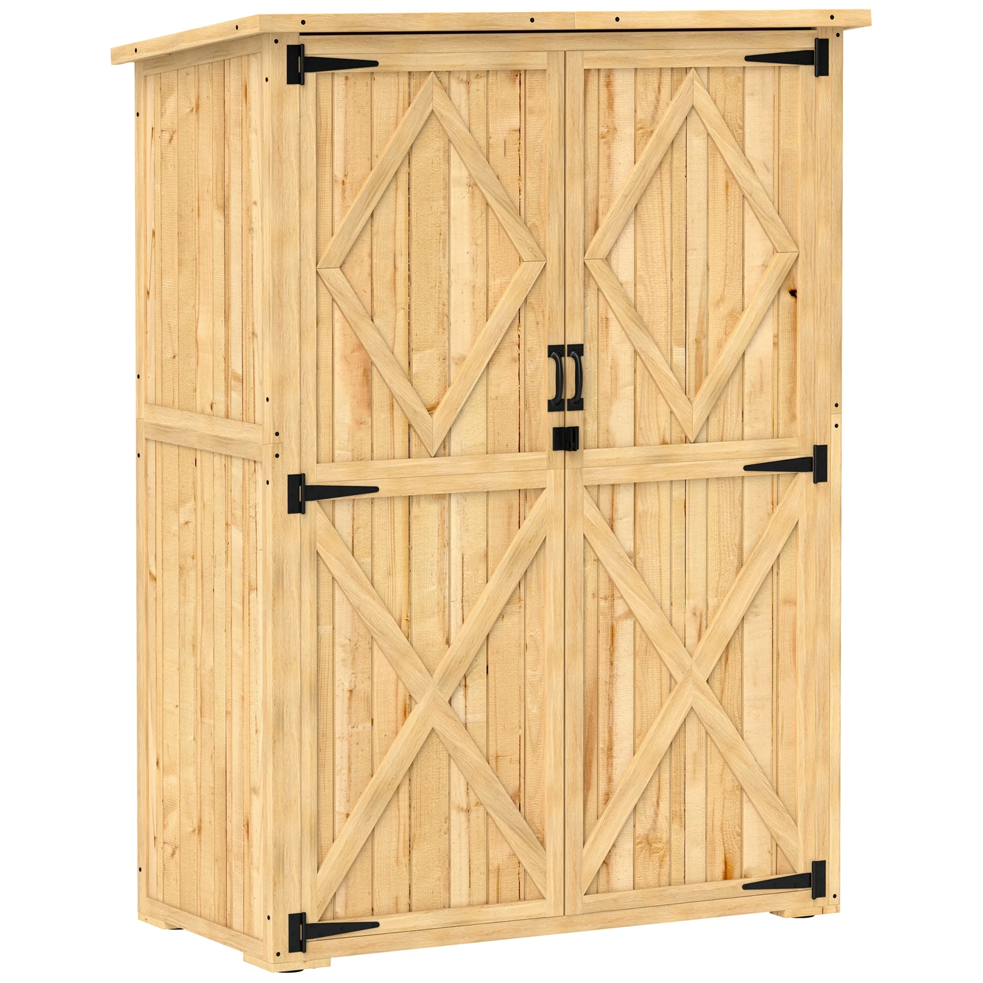 Wooden Garden Storage Shed, Tool Storage Cabinet with Asphalt Roof and 2 Shelves, Natural - Image 12