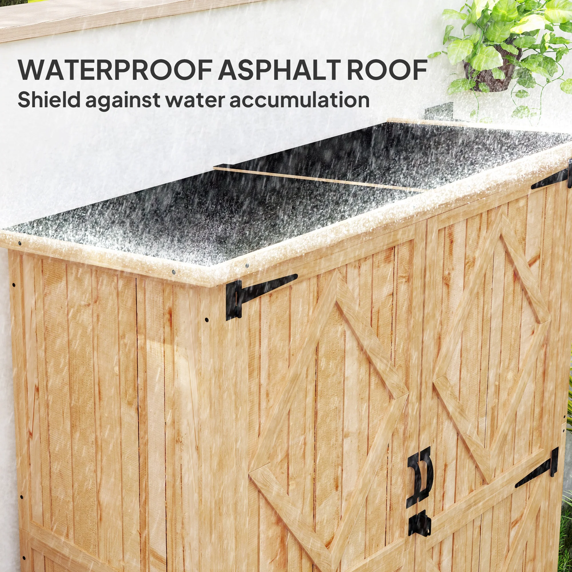 Wooden Garden Storage Shed, Tool Storage Cabinet with Asphalt Roof and 2 Shelves, Natural - Image 7