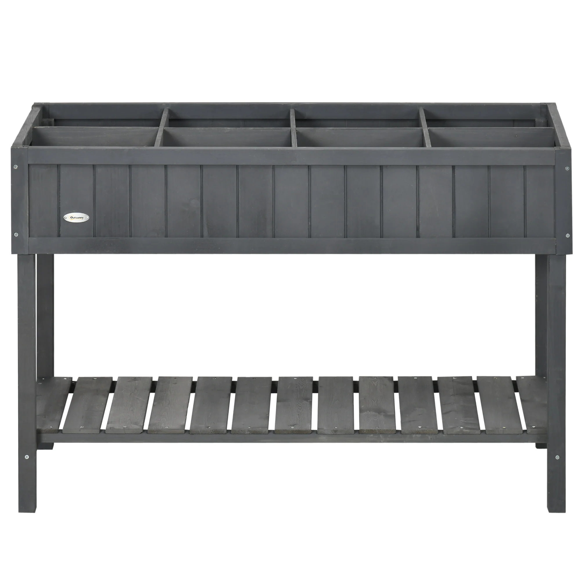 Wooden Herb Planter with 8 Pocket, Raised Bed Container Garden Planter Boxes, 110L x 46W x 76Hcm, Dark Grey - Image 2
