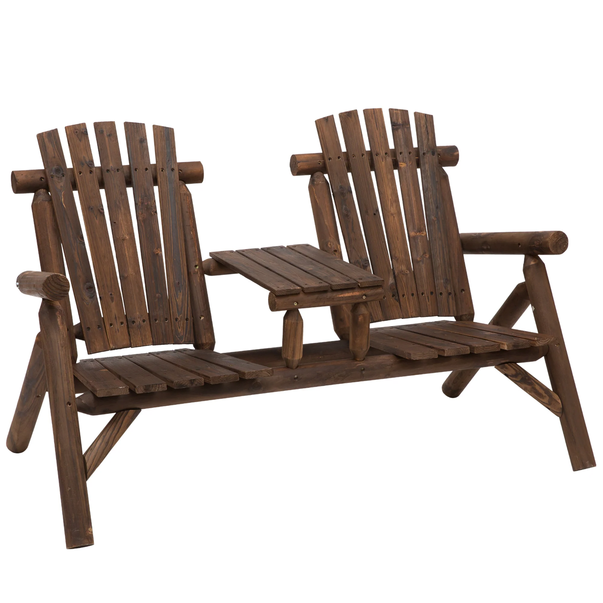 Wood Adirondack Patio Chair Bench with Center Coffee Table for Relaxing, Carbonized - Image 12