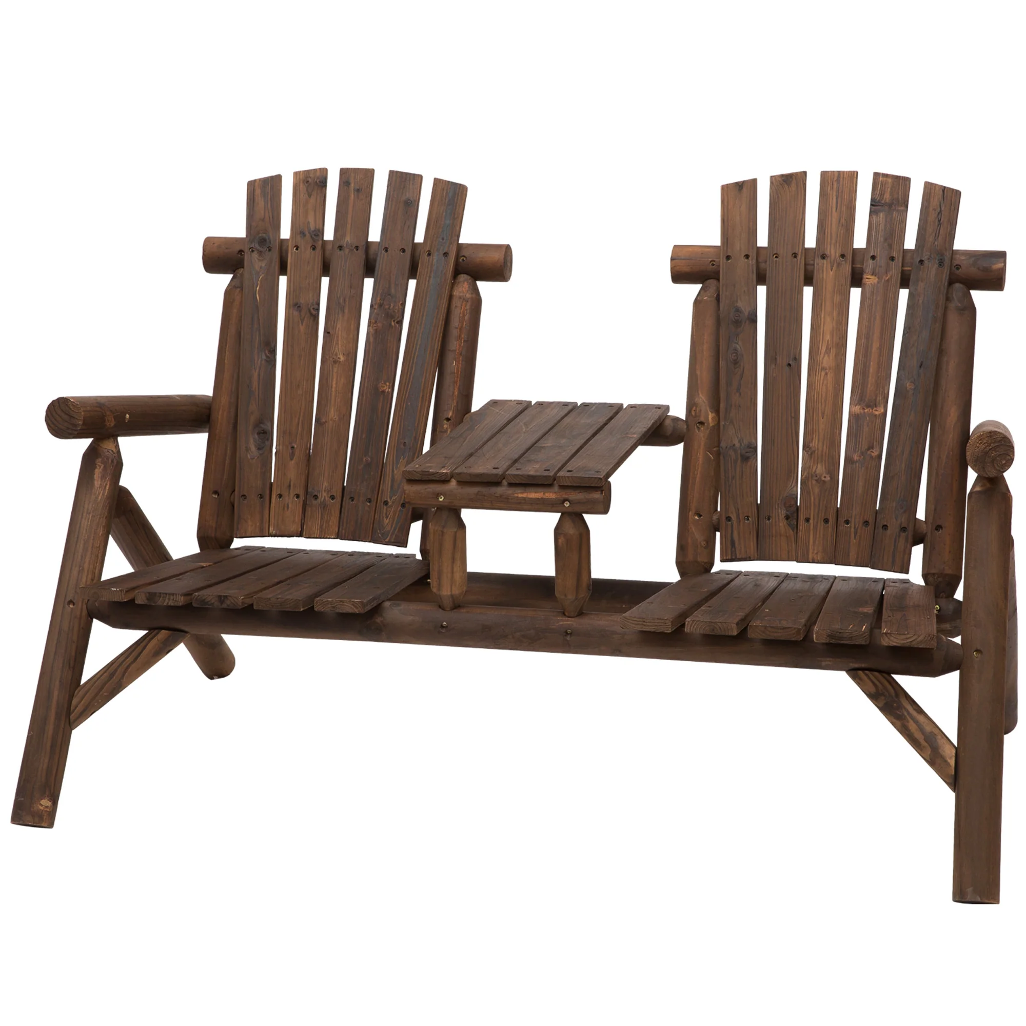 Wood Adirondack Patio Chair Bench with Center Coffee Table for Relaxing, Carbonized - Image 2