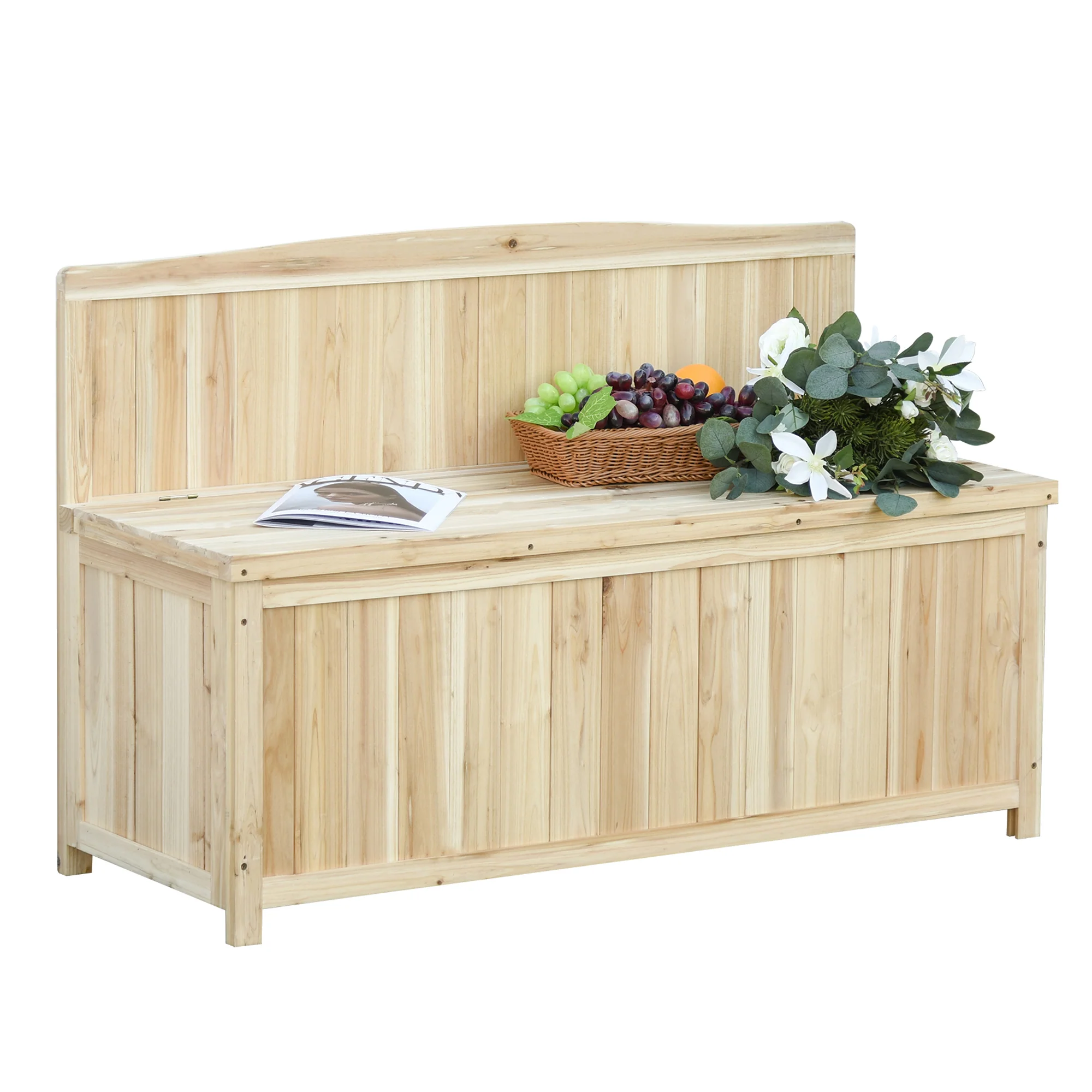 Wooden Garden Bench with Storage Box, Outdoor Patio Seating, 45.3" x 17.7" x 29.5", Natural - Image 2