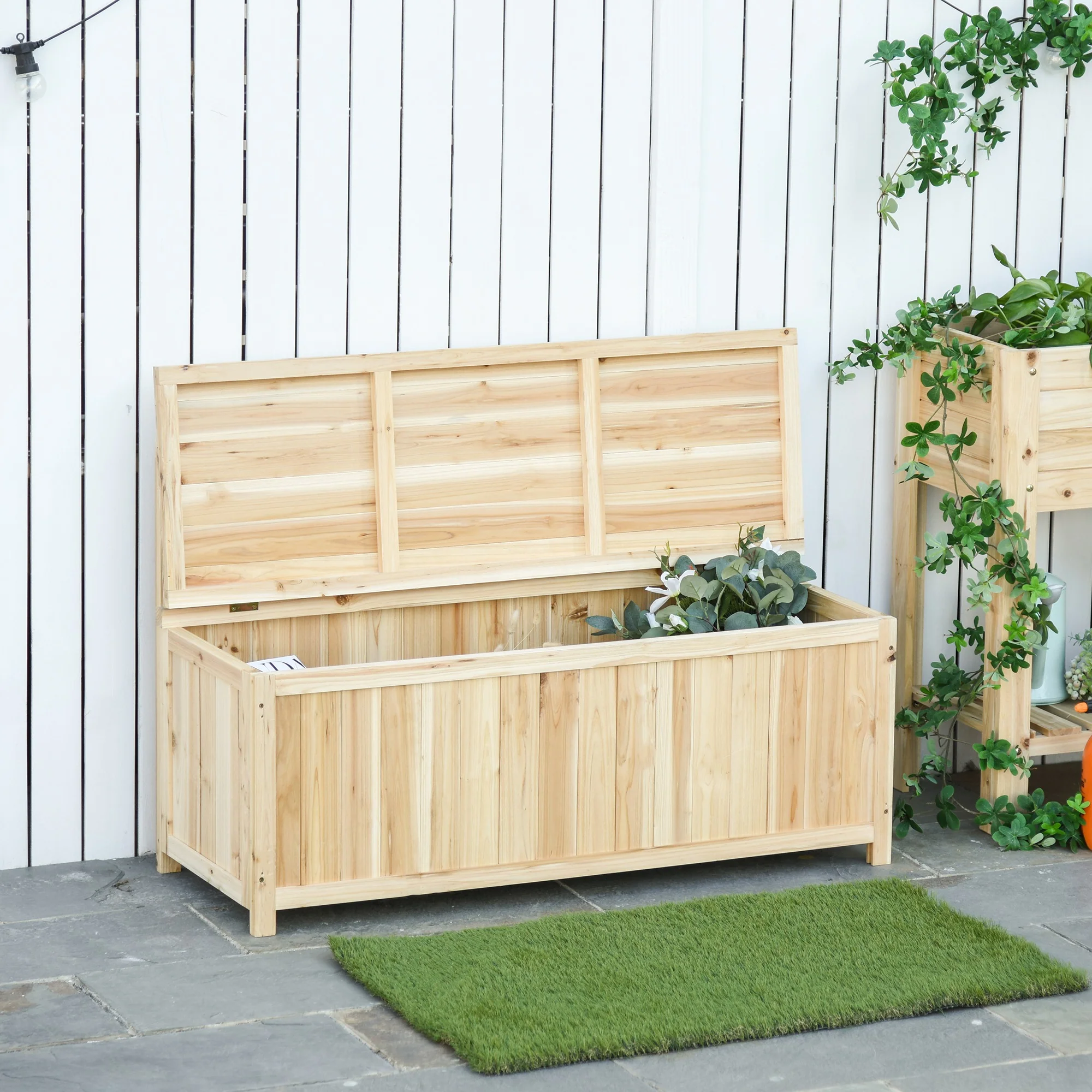 Wooden Garden Bench with Storage Box, Outdoor Patio Seating, 45.3" x 17.7" x 29.5", Natural - Image 4