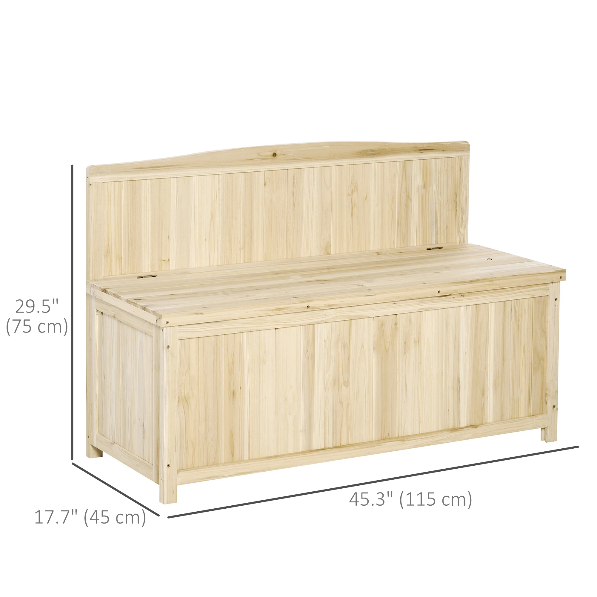 Wooden Garden Bench with Storage Box, Outdoor Patio Seating, 45.3" x 17.7" x 29.5", Natural - Image 5