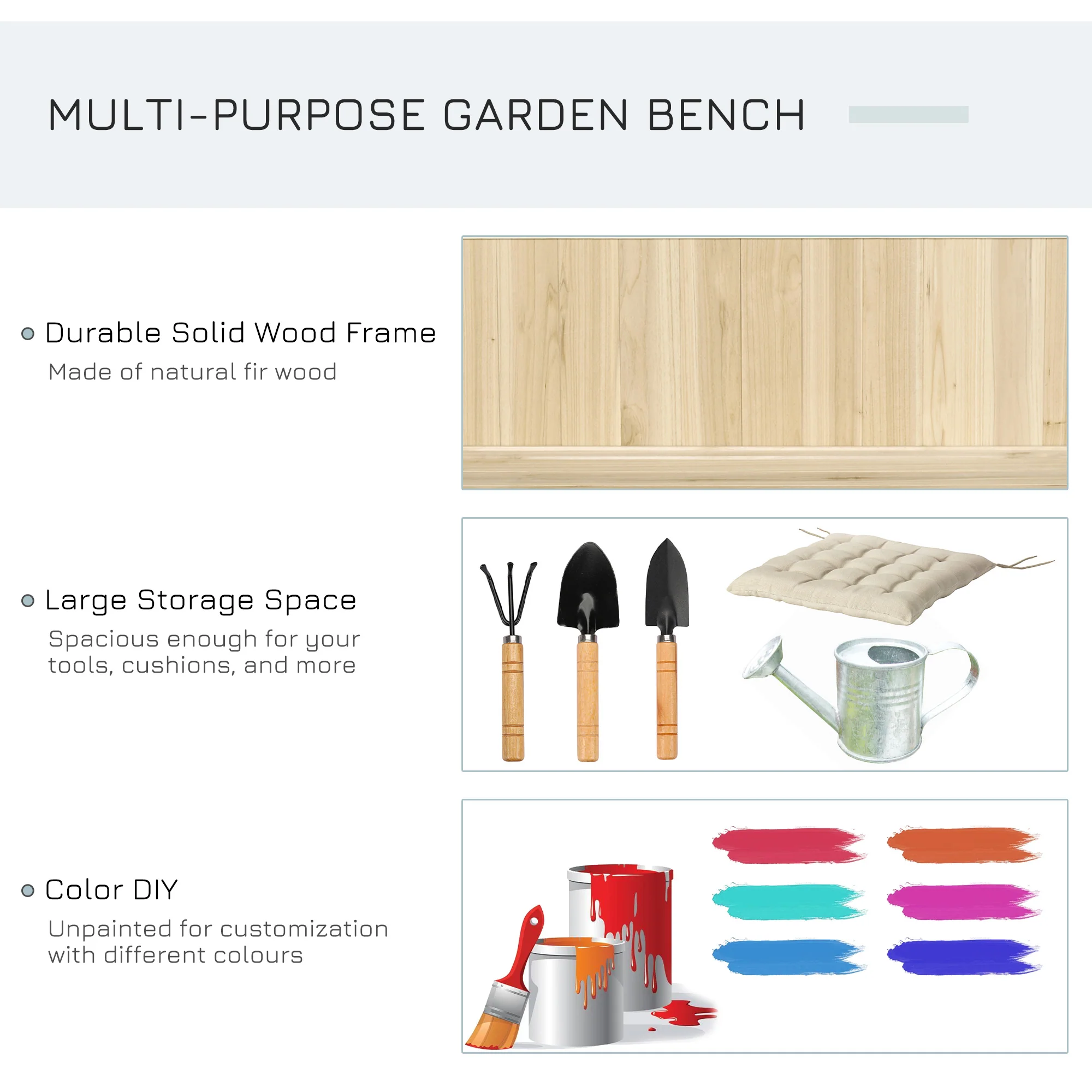 Wooden Garden Bench with Storage Box, Outdoor Patio Seating, 45.3" x 17.7" x 29.5", Natural - Image 6