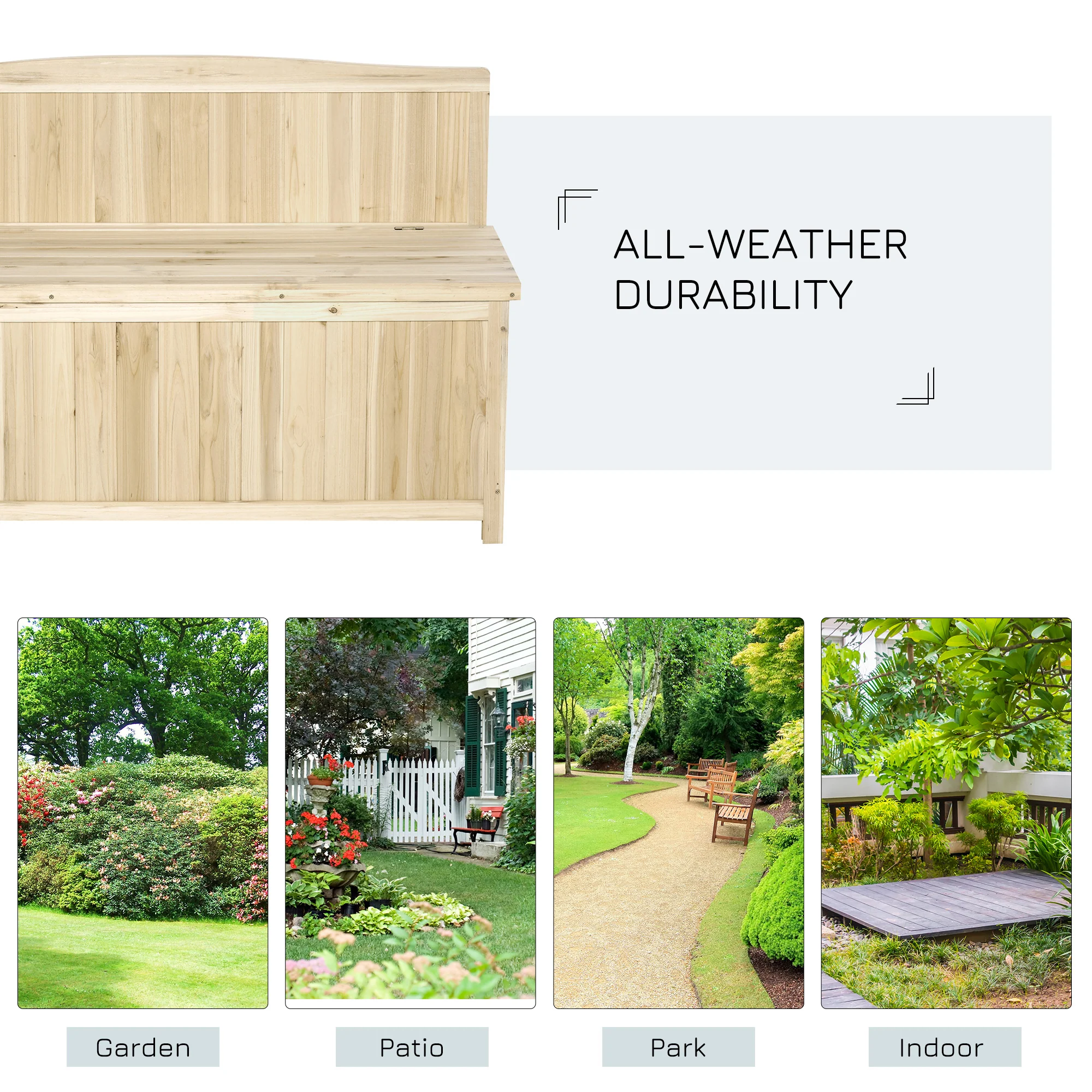 Wooden Garden Bench with Storage Box, Outdoor Patio Seating, 45.3" x 17.7" x 29.5", Natural - Image 7